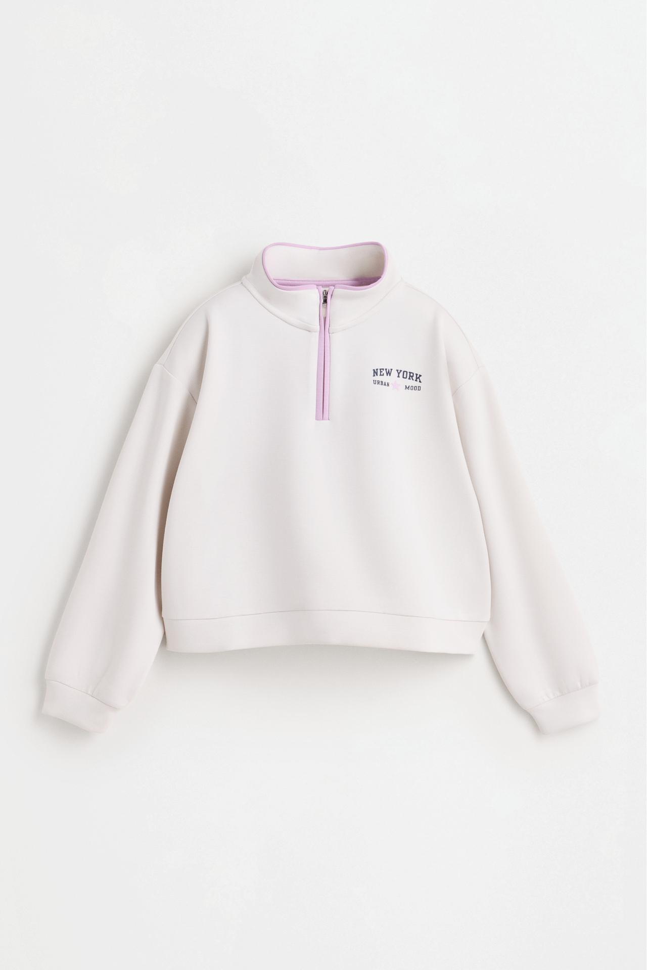 Rib-trim suede zip sweatshirt — HIELO
