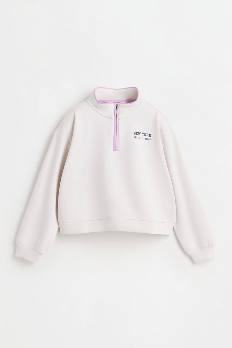 Rib-trim suede zip sweatshirt — HIELO