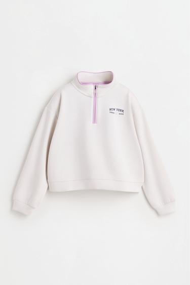 Rib-trim suede zip sweatshirt — HIELO 1