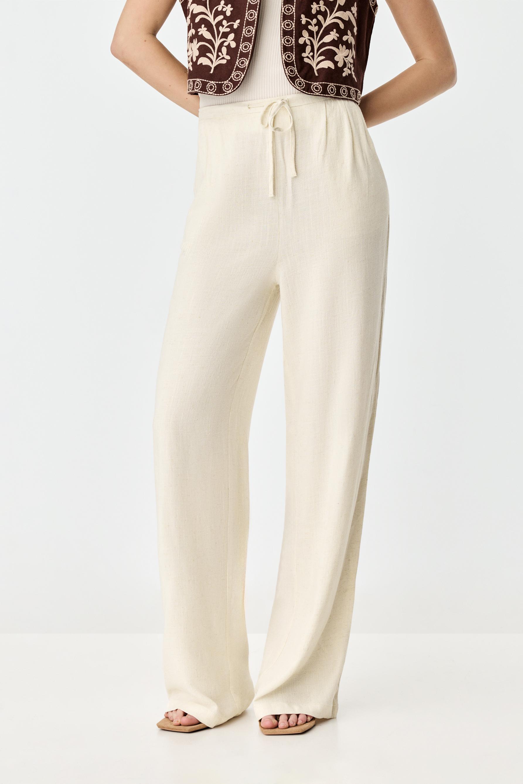 Rustic wide-leg trousers — TAN
