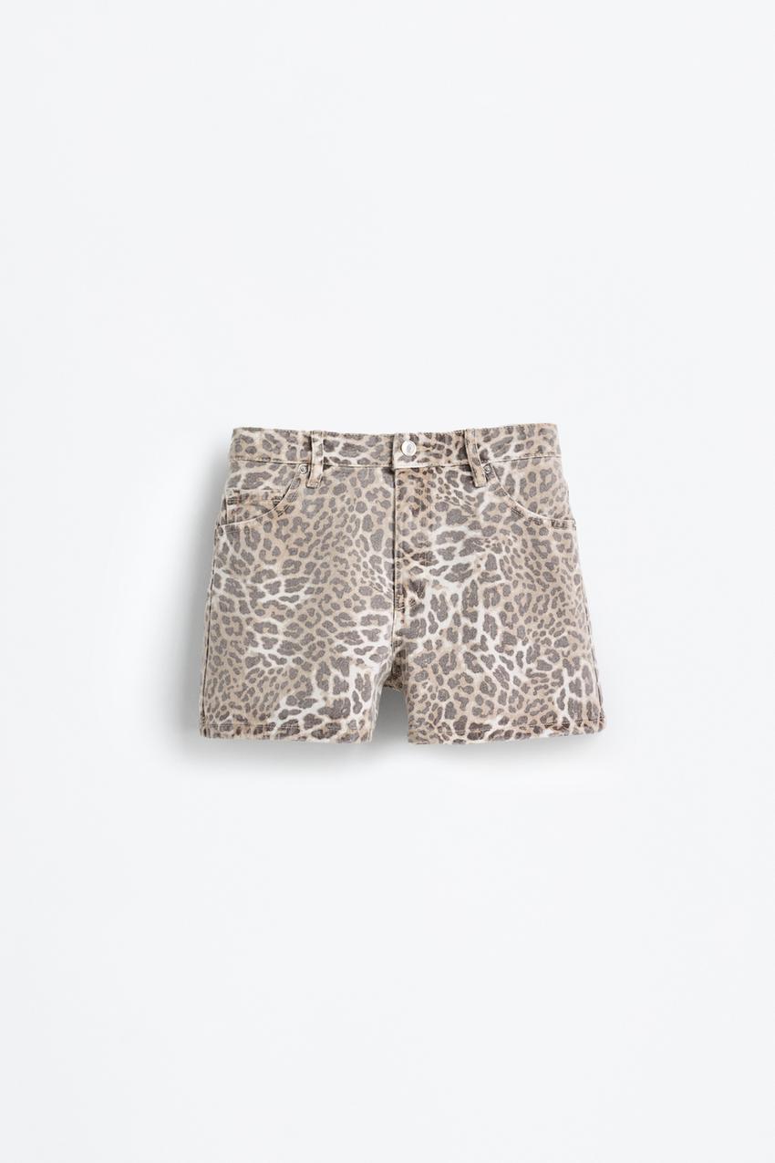 Shorts Pantalon Corto Leopardo Short Denim Animal Print Shorts