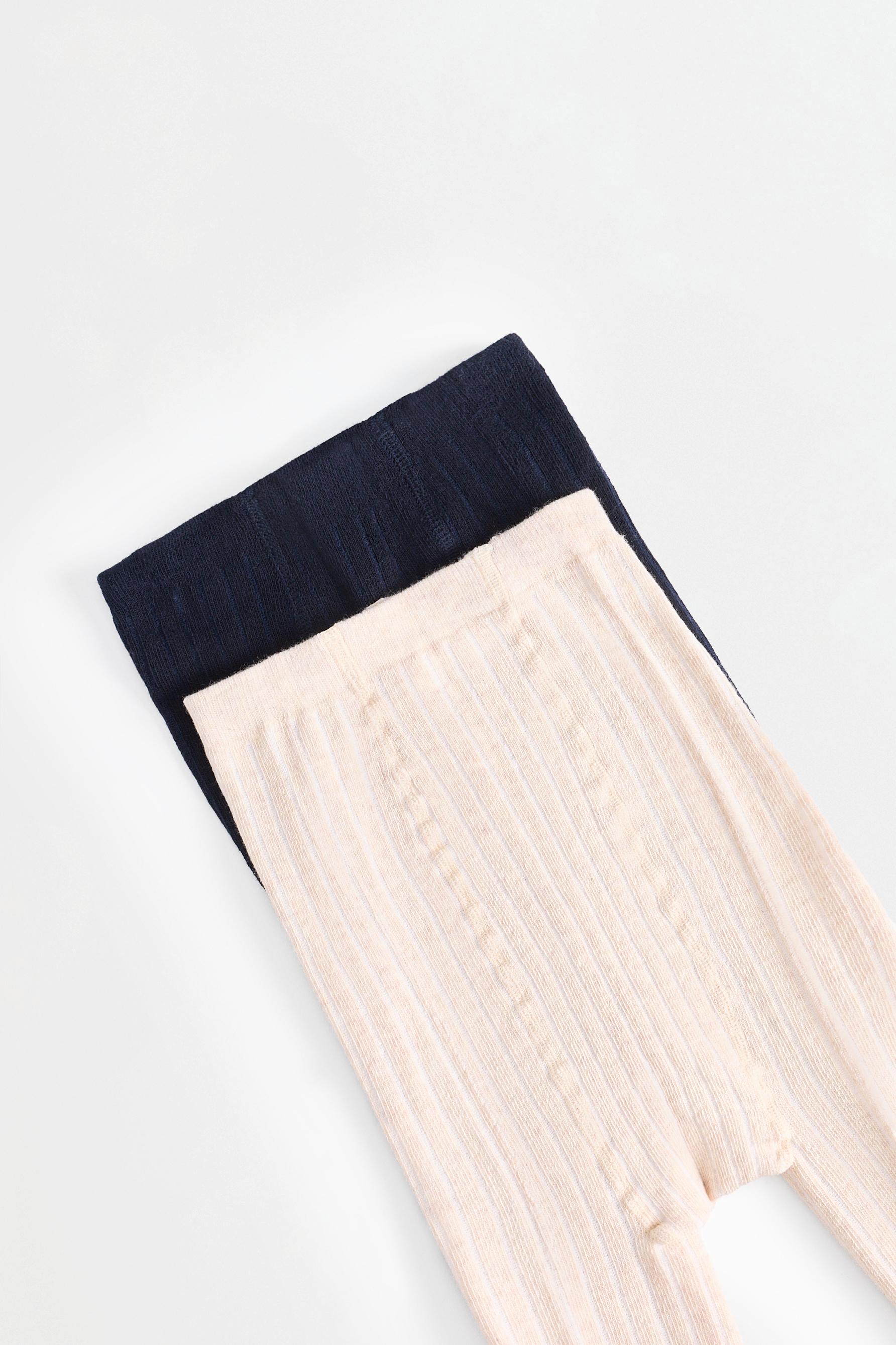 2-pack of ribbed tights — ECRU/NAVY
