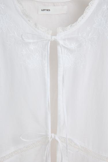 Embroidered ribbon shirt — WHITE 7