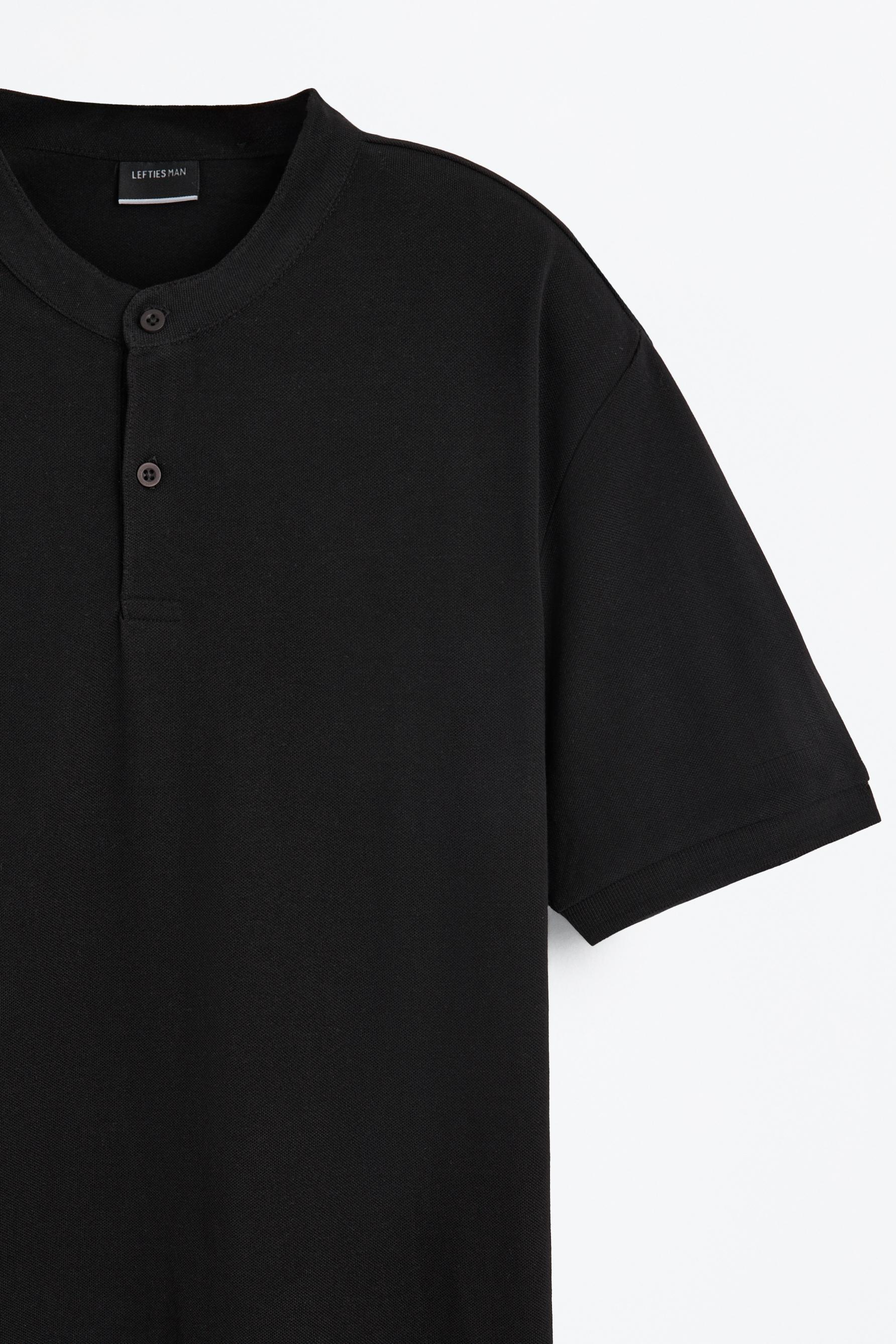 Basic stand collar polo shirt — BLACK