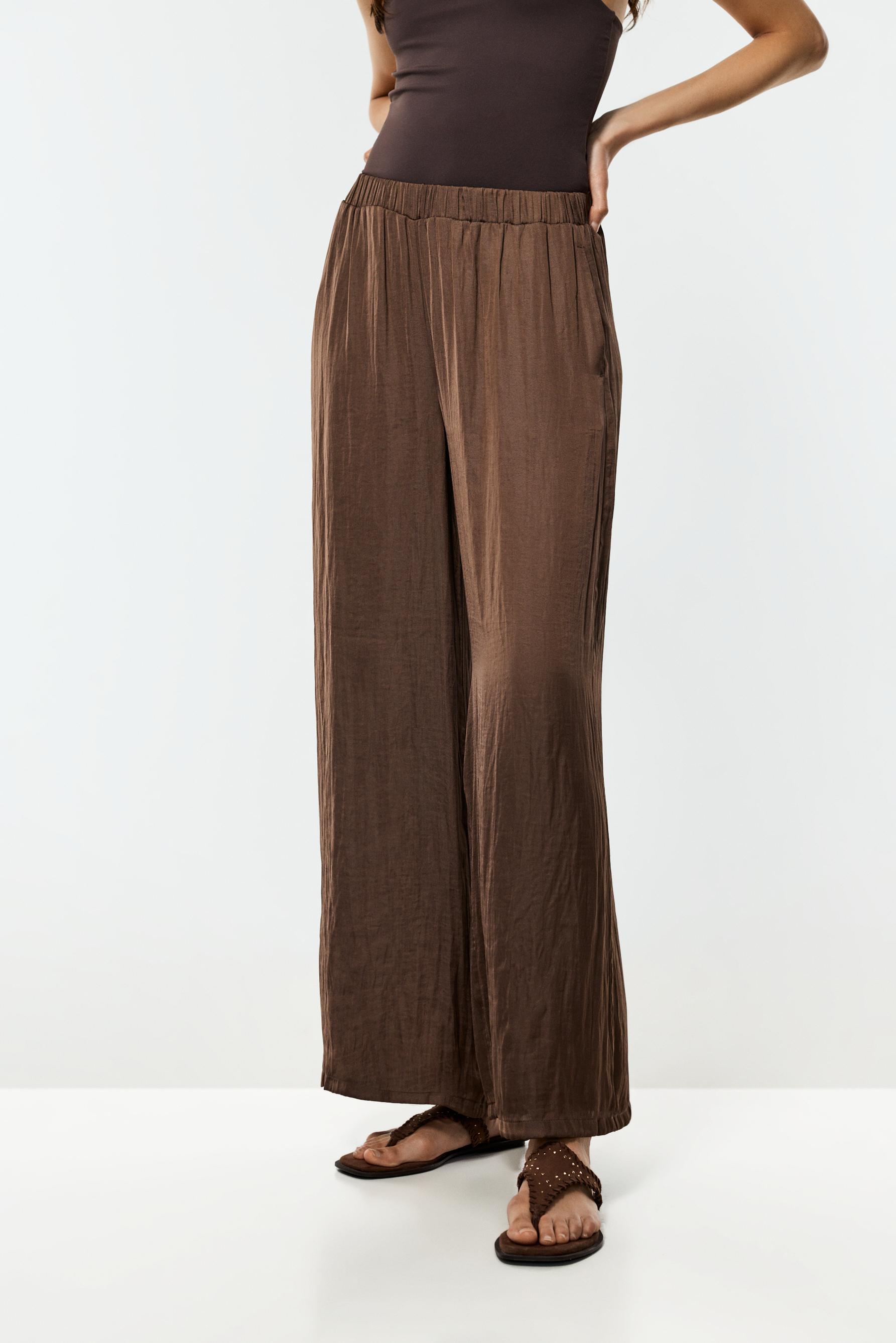 Satin palazzo trousers — BROWN