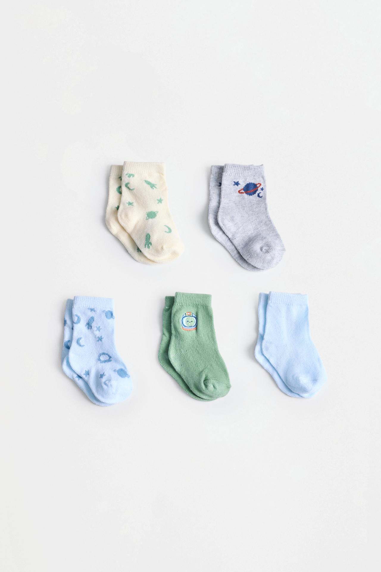 Space print long socks (5-pack) — SKY BLUE