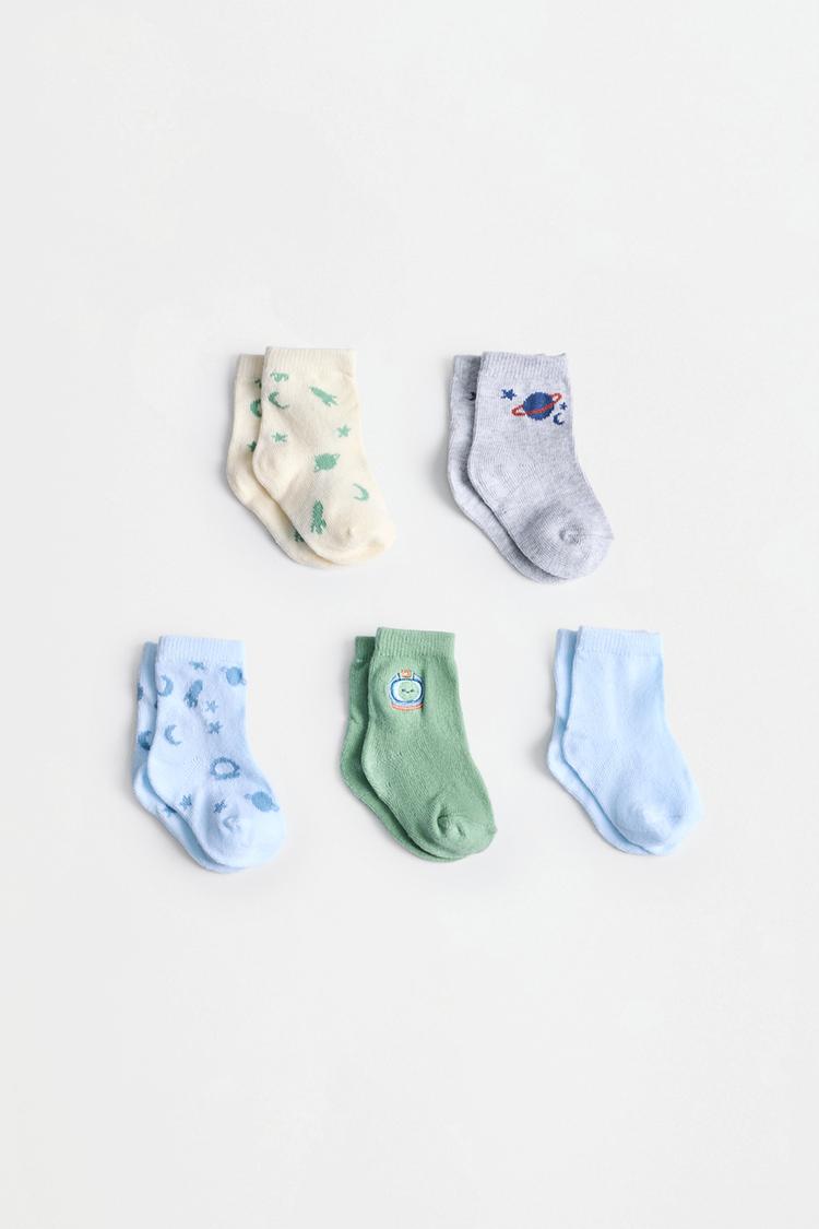 Space print long socks (5-pack) — SKY BLUE