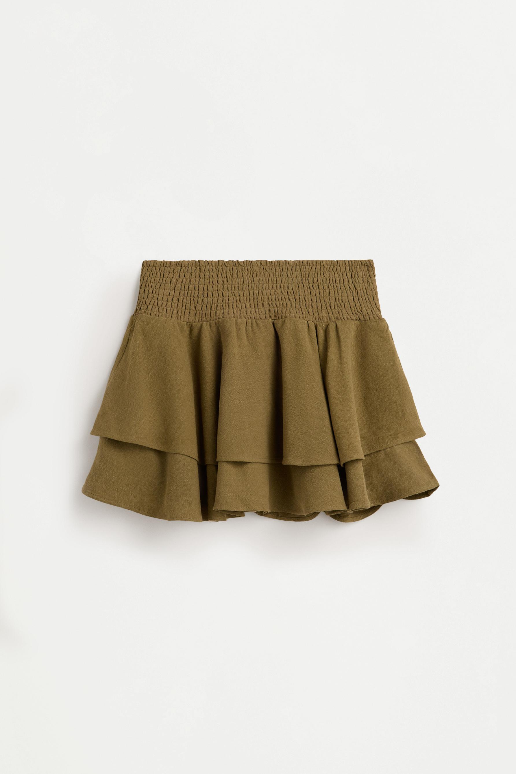 Short rustic skirt with ruffles — MEDIUM KHAKI