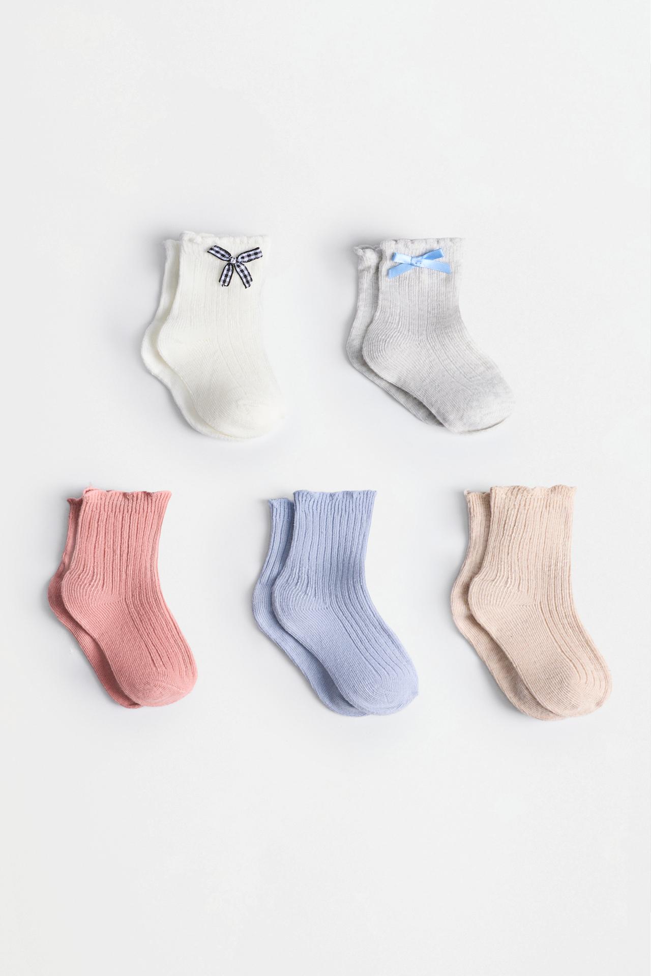 Long socks with bows (5-pack) — WHITE/BLACK