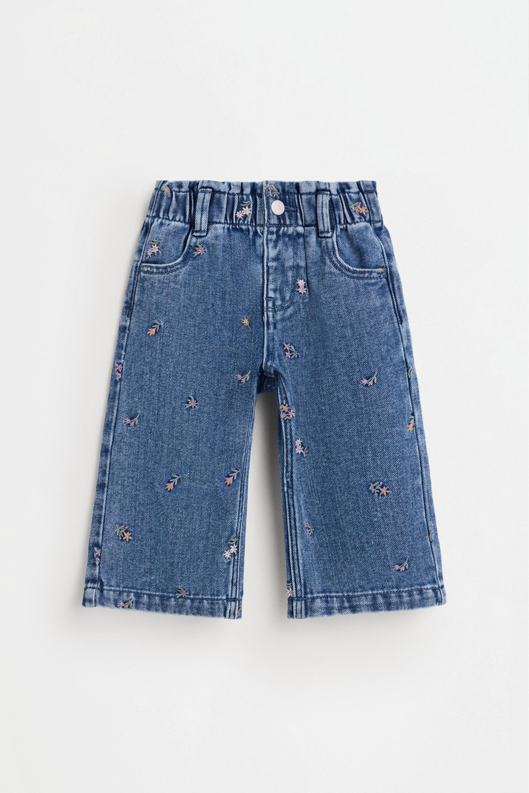 Embroidered wide-leg jeans — FADED BLUE