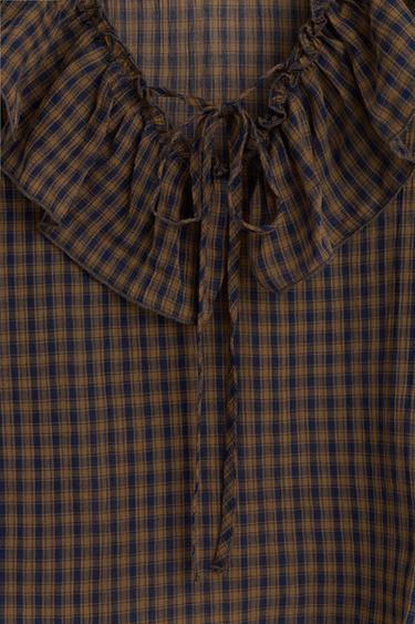 Plaid ruffle blouse — BROWN 7
