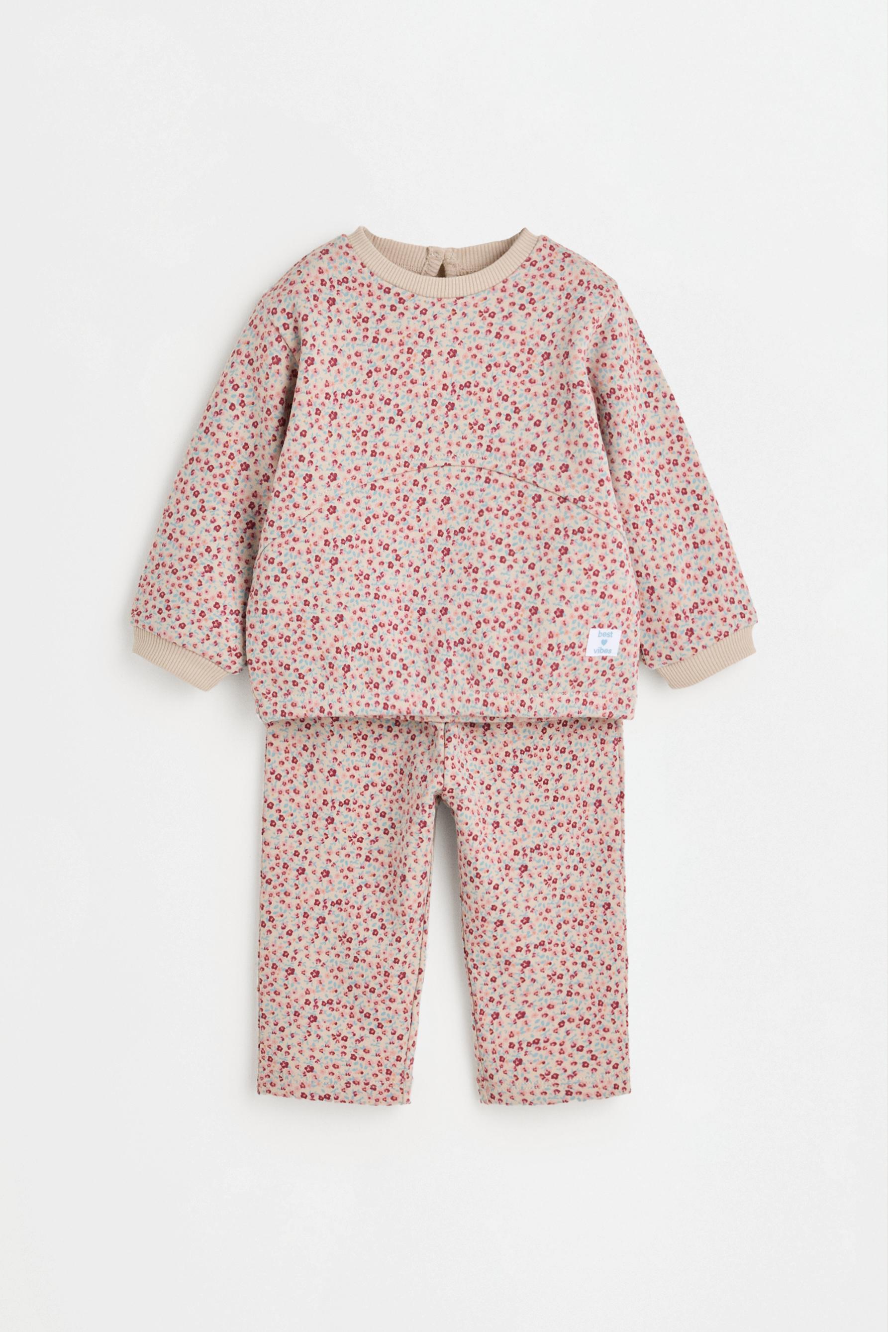 Printed plush sweatshirt and trousers set — ECRU
