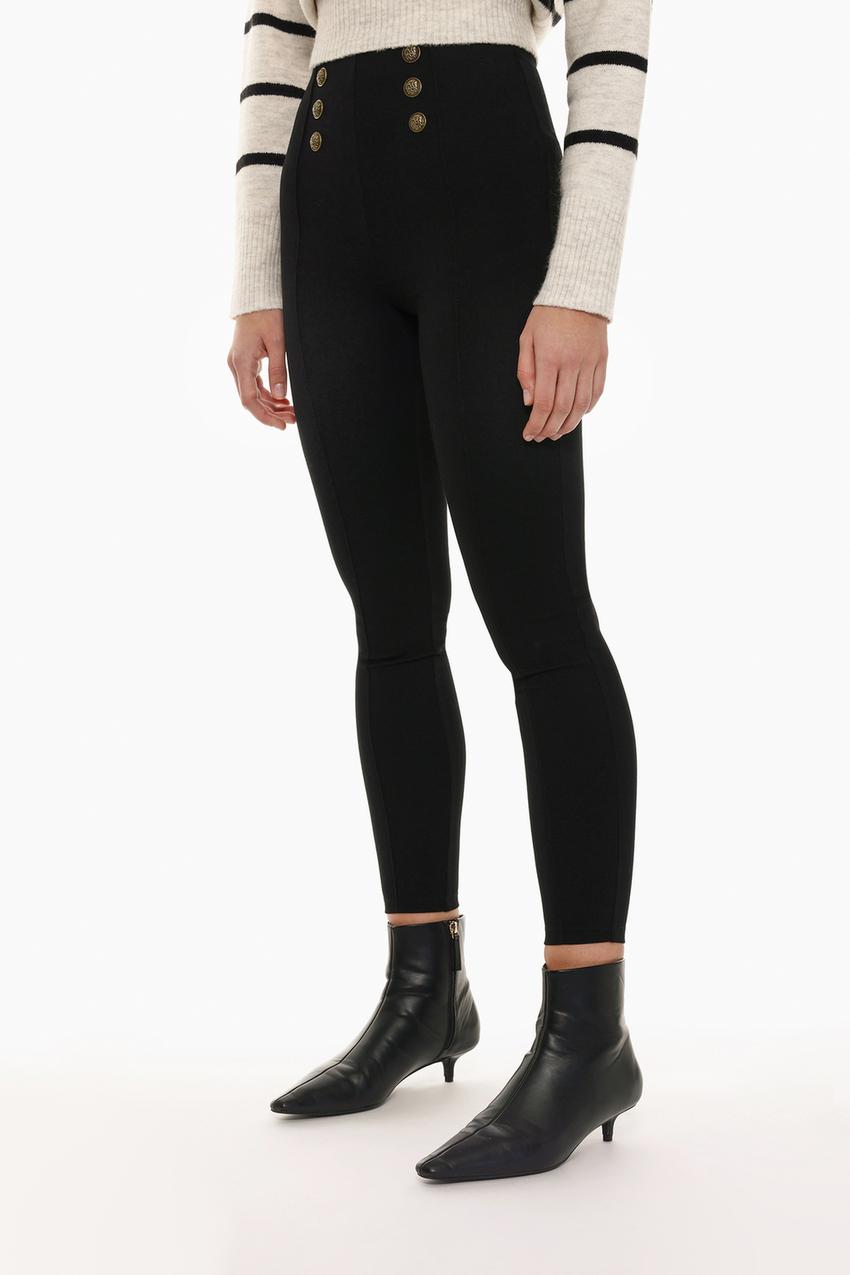 LEGGINGS SET Leggings ZARA Con Botones Dorados Negro, Tiro Alto