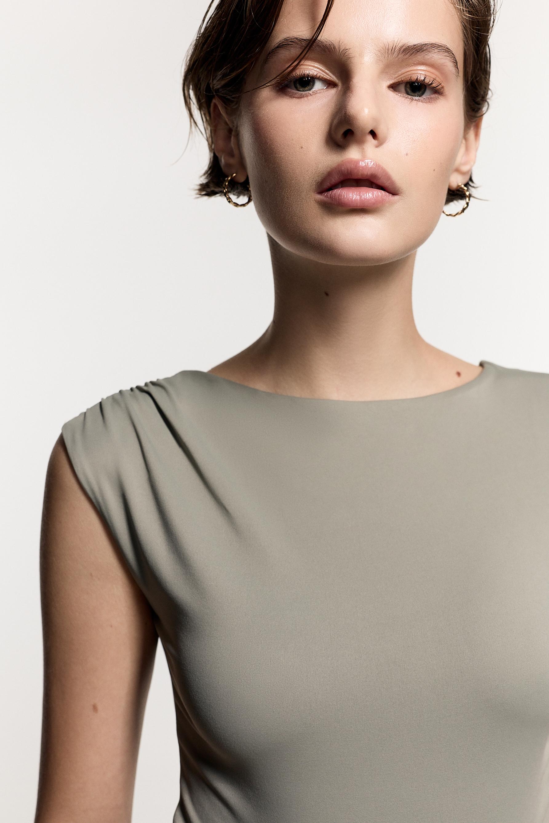 Polyamide sleeveless bodysuit — PALE KHAKI