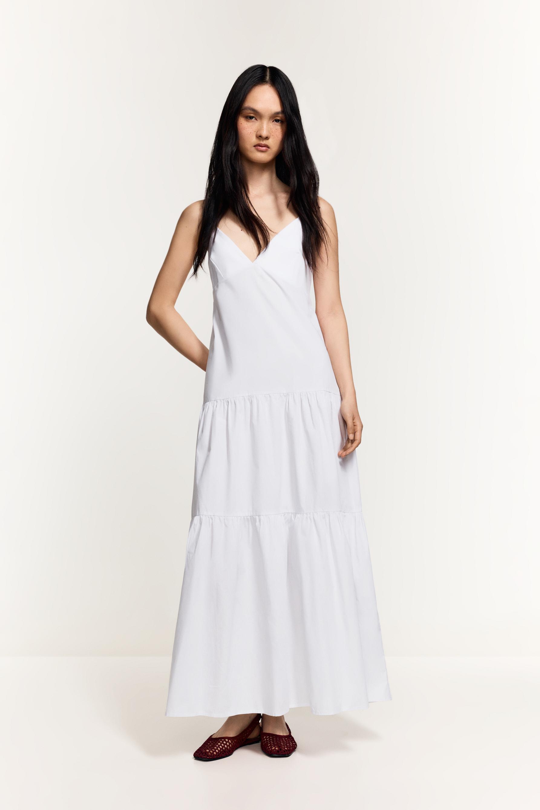 Midi dress with straps — WHITE