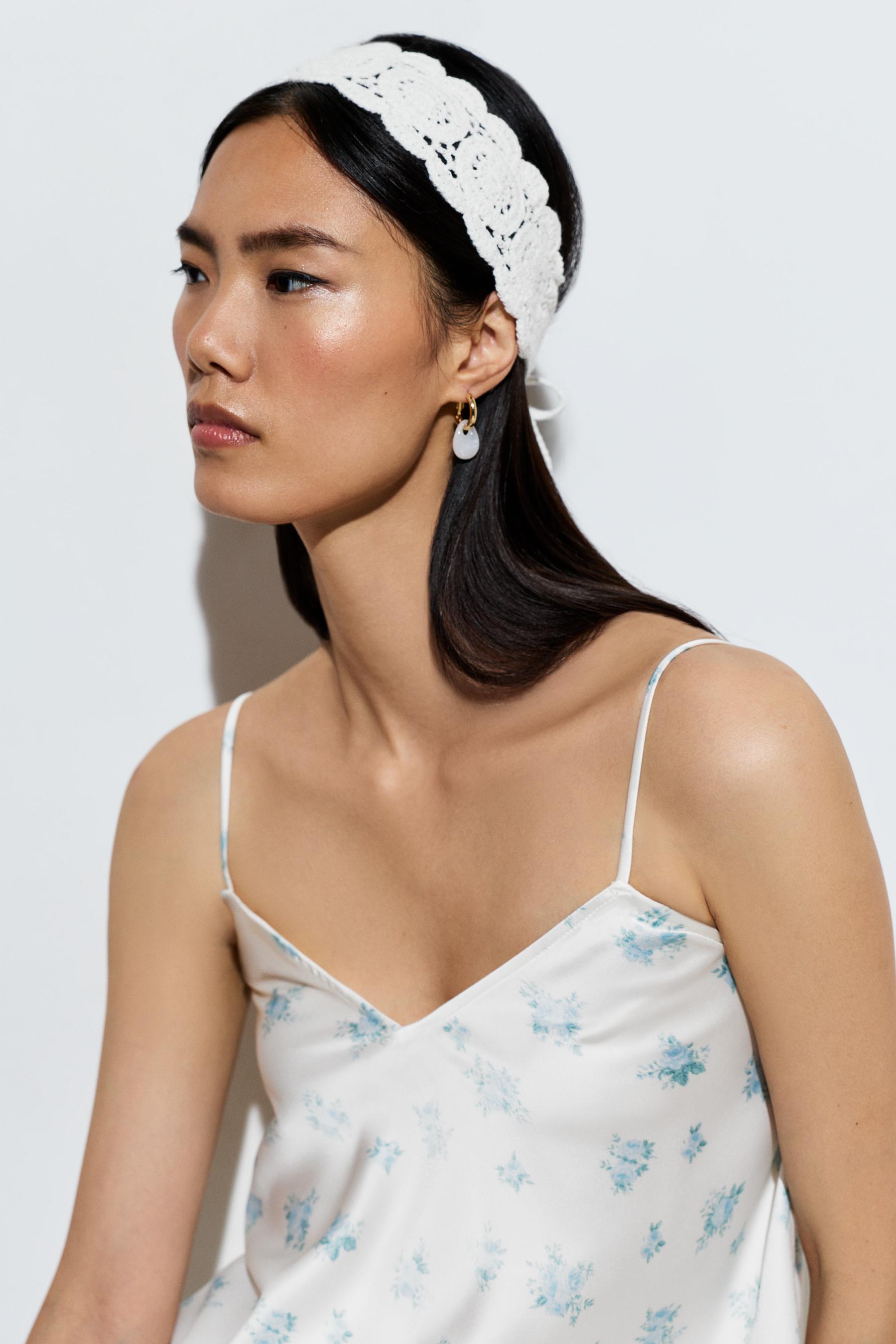 Crochet-effect headband — ECRU/WHITE