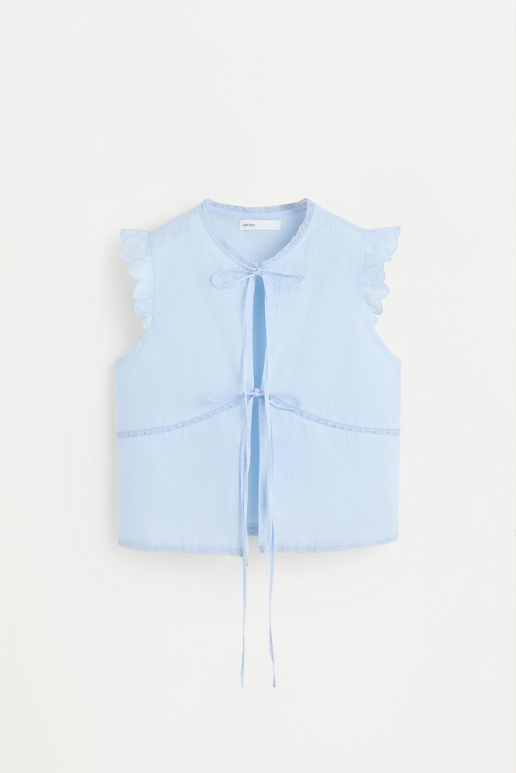 Embroidered ribbon shirt — PALE BLUE