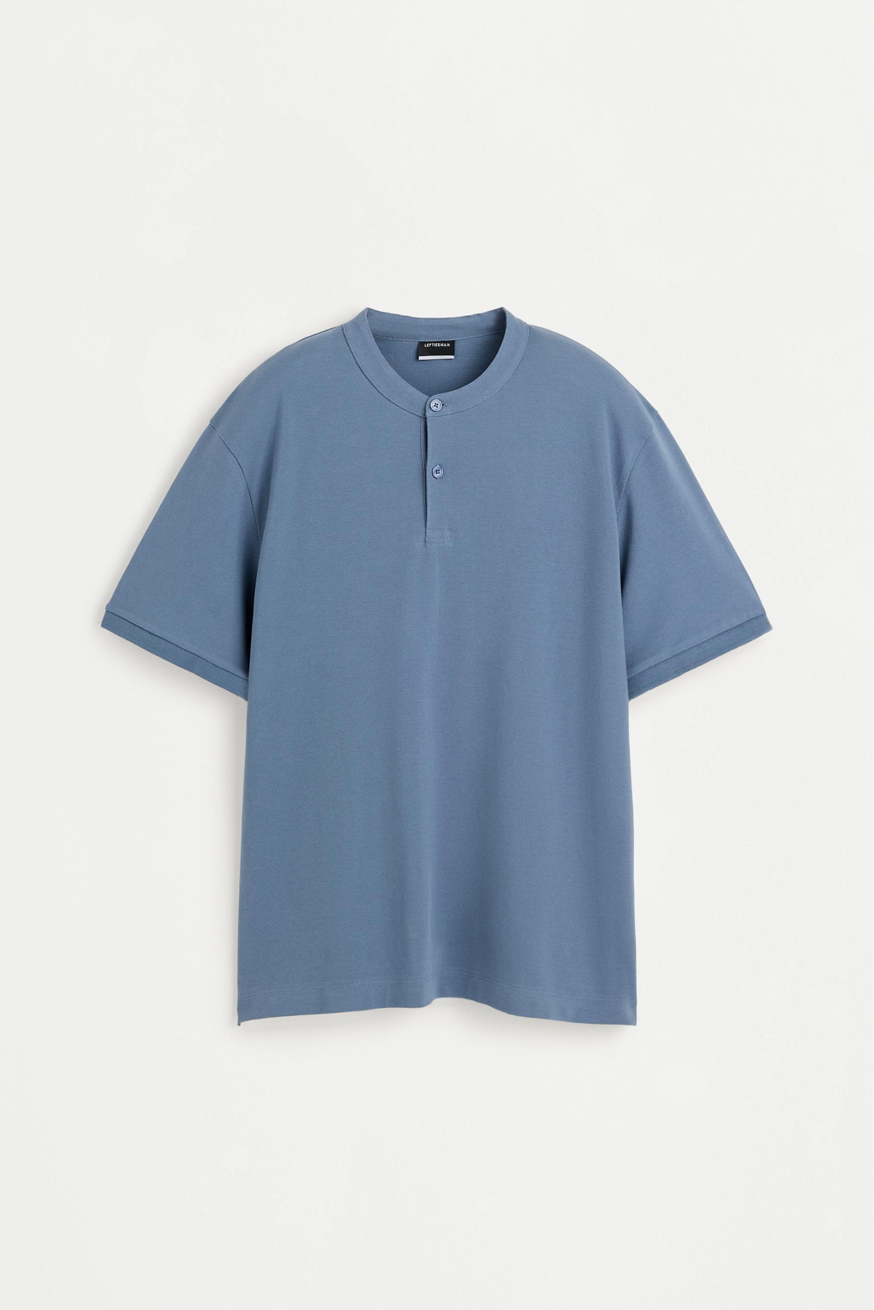Basic stand collar polo shirt — GREY BLUE