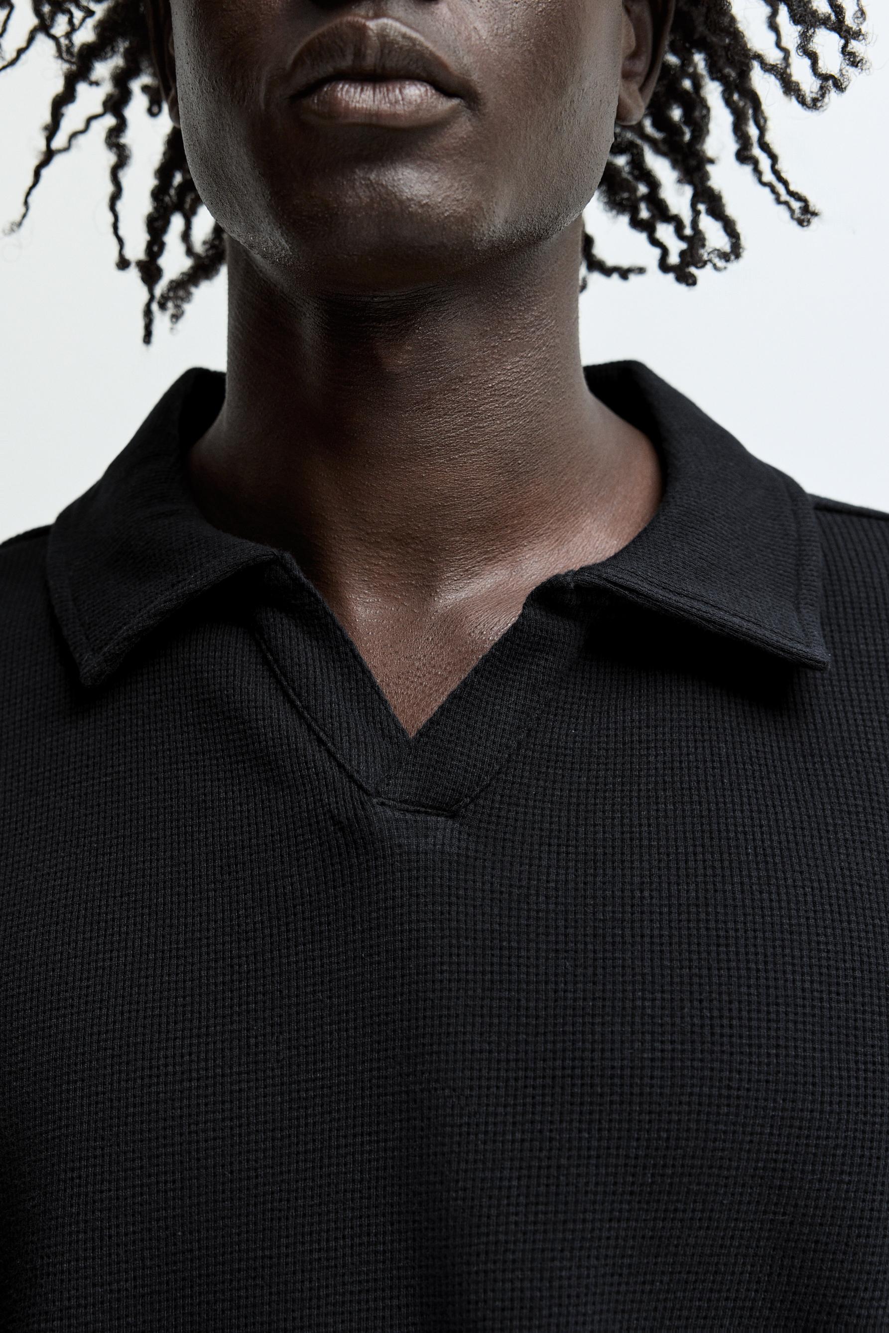 Waffle polo shirt — NAVY