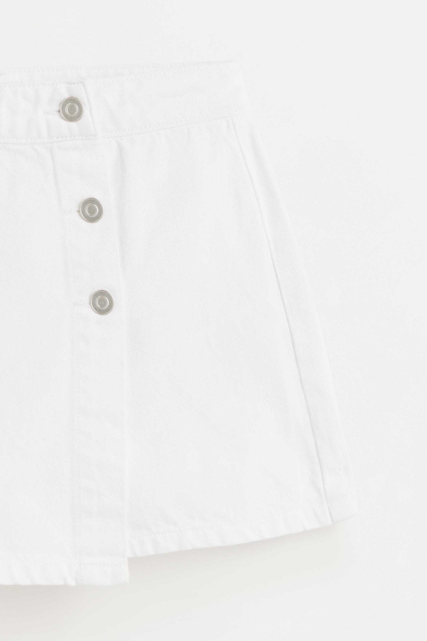 Denim button-front skort — WHITE