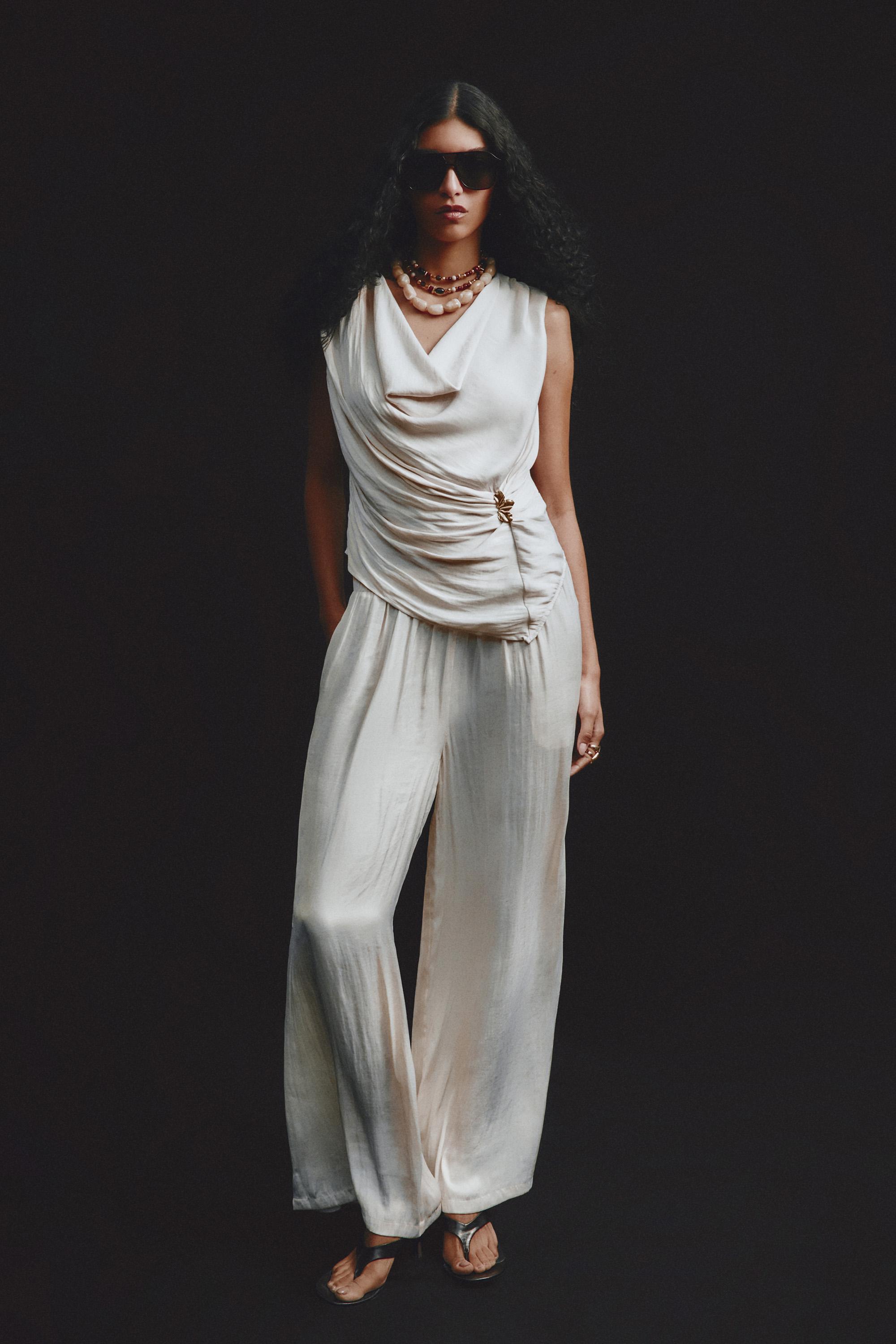 Satin palazzo trousers — CREAM