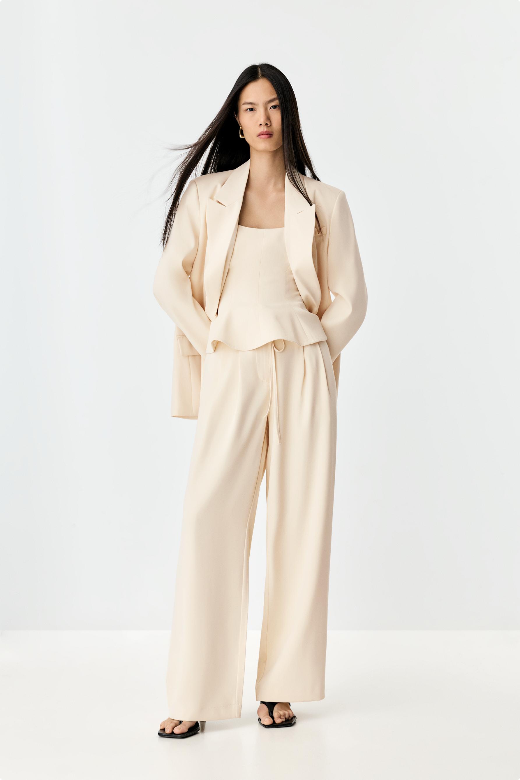 Bağcıklı wide leg pantolon - Pantolon - GİYİM - Kadın | LEFTIES Turkey