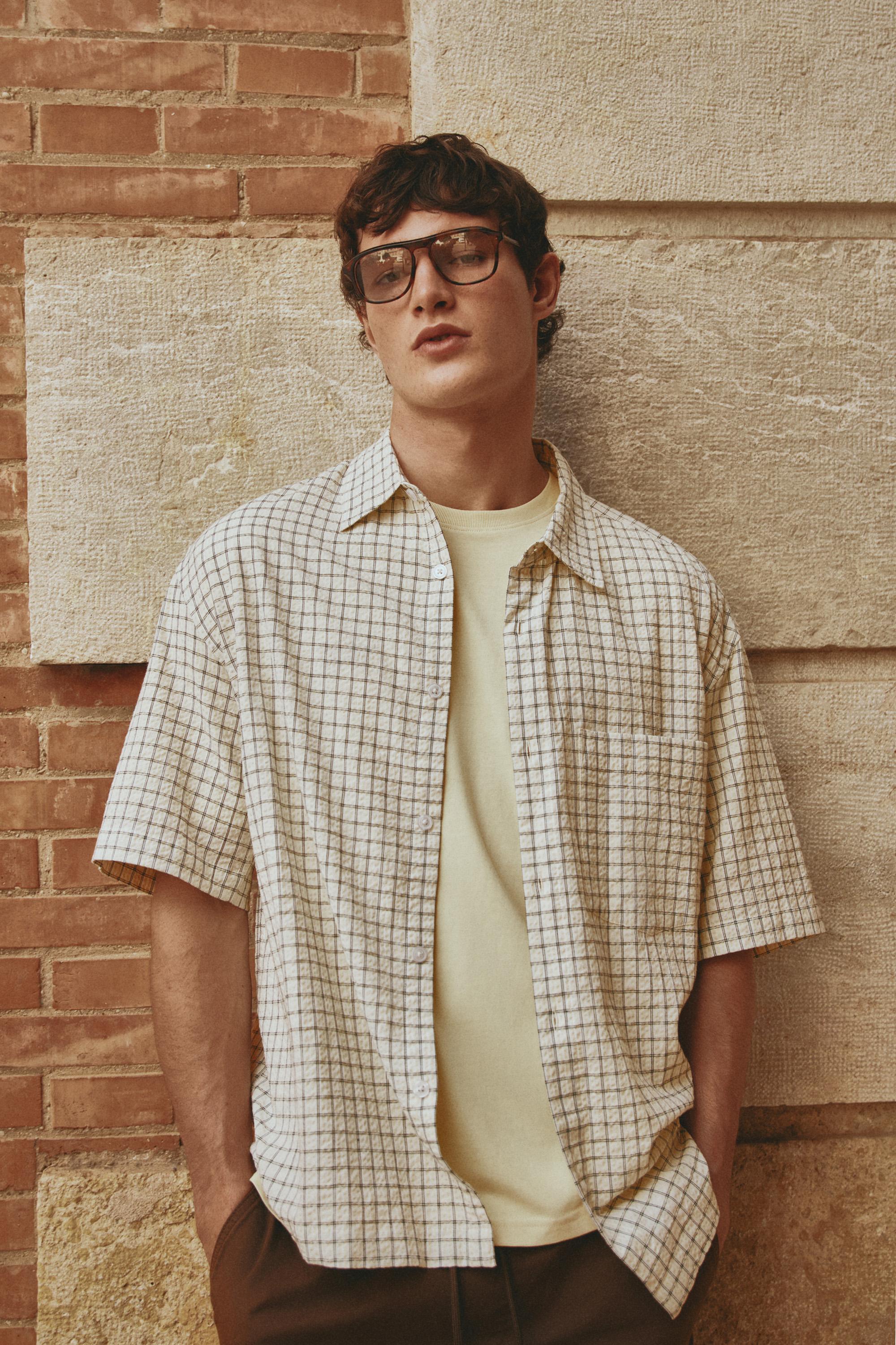 Textured check shirt — SAND