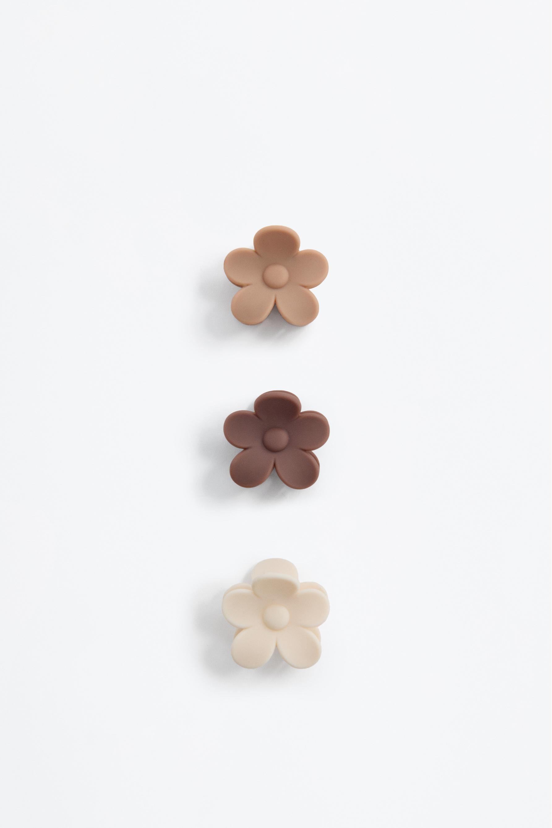 Pack of 3 flower hair clips — BROWN MARL