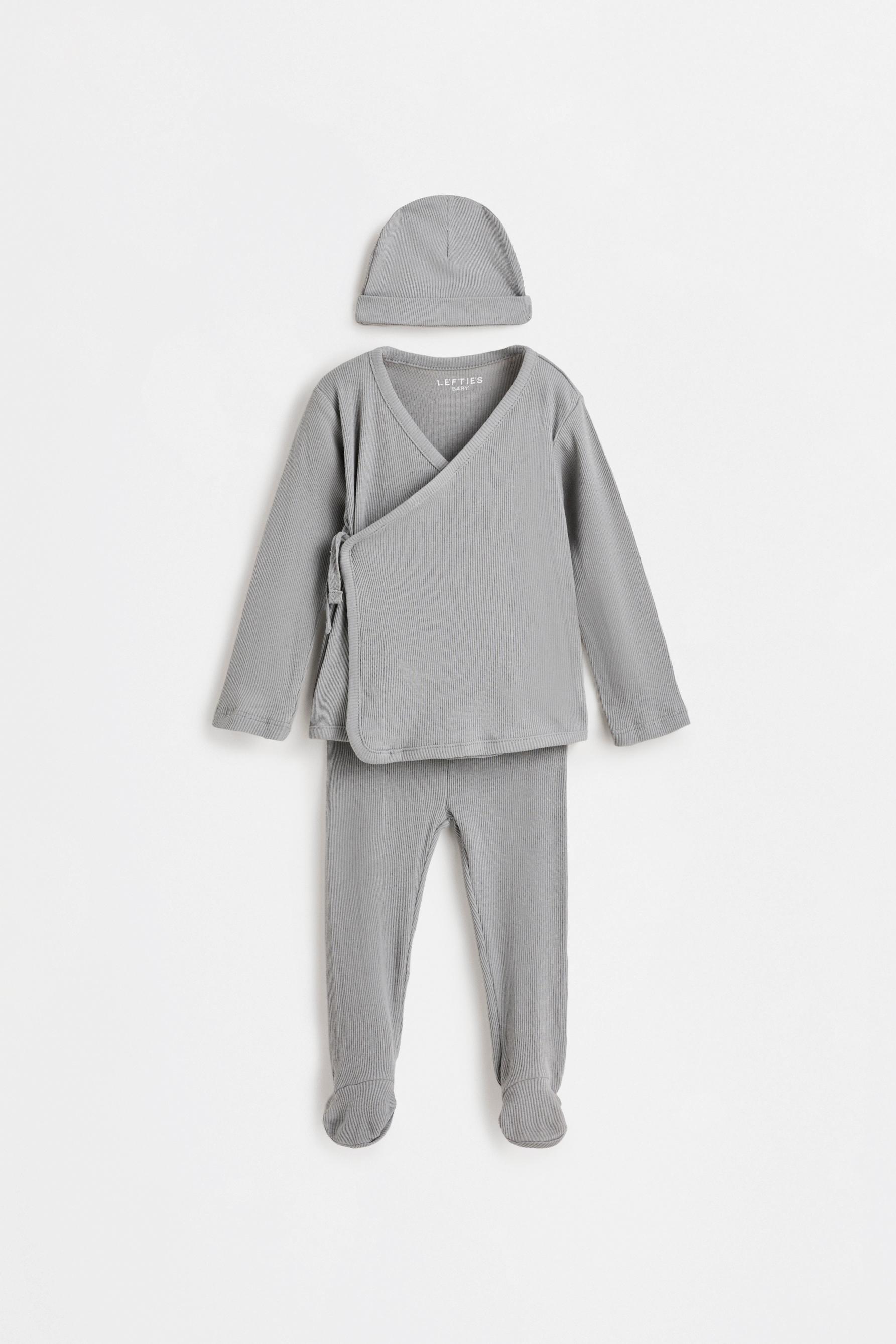 Ribbed T-shirt, footed leggings and hat co-ord — FADED GREEN