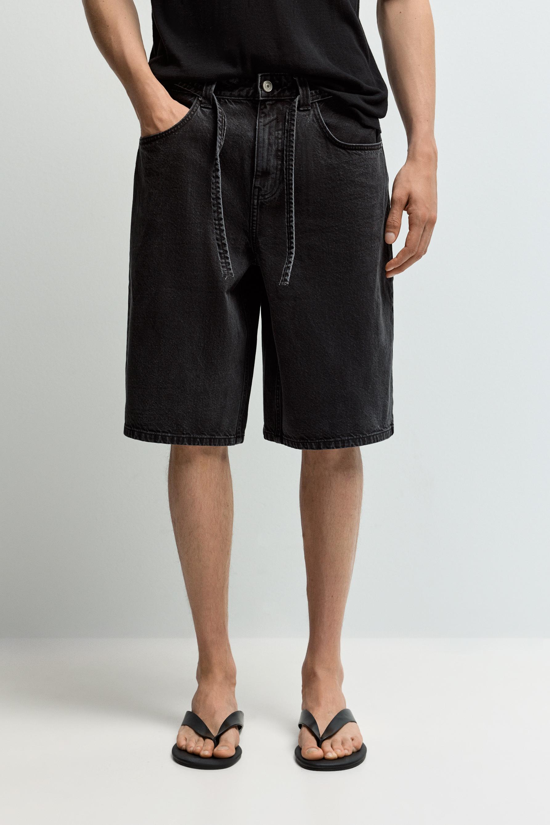 Baggy denim Bermuda shorts — BLACK