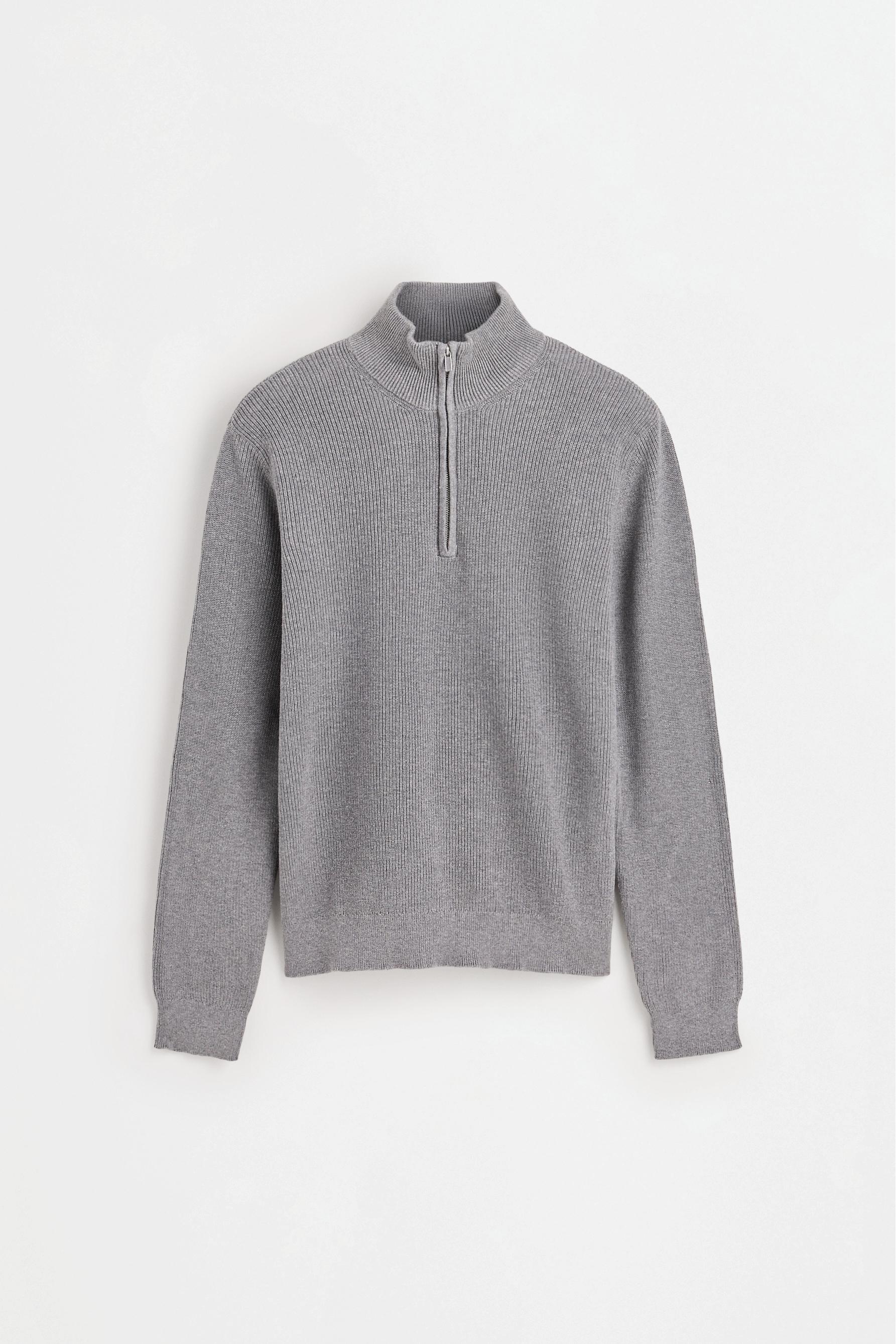 Textured zip-up sweater — GREY MARL
