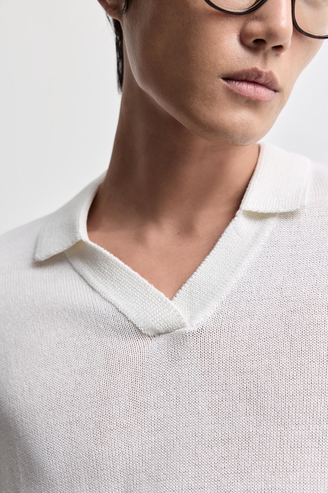 Linen blend knit polo shirt — OFF WHITE