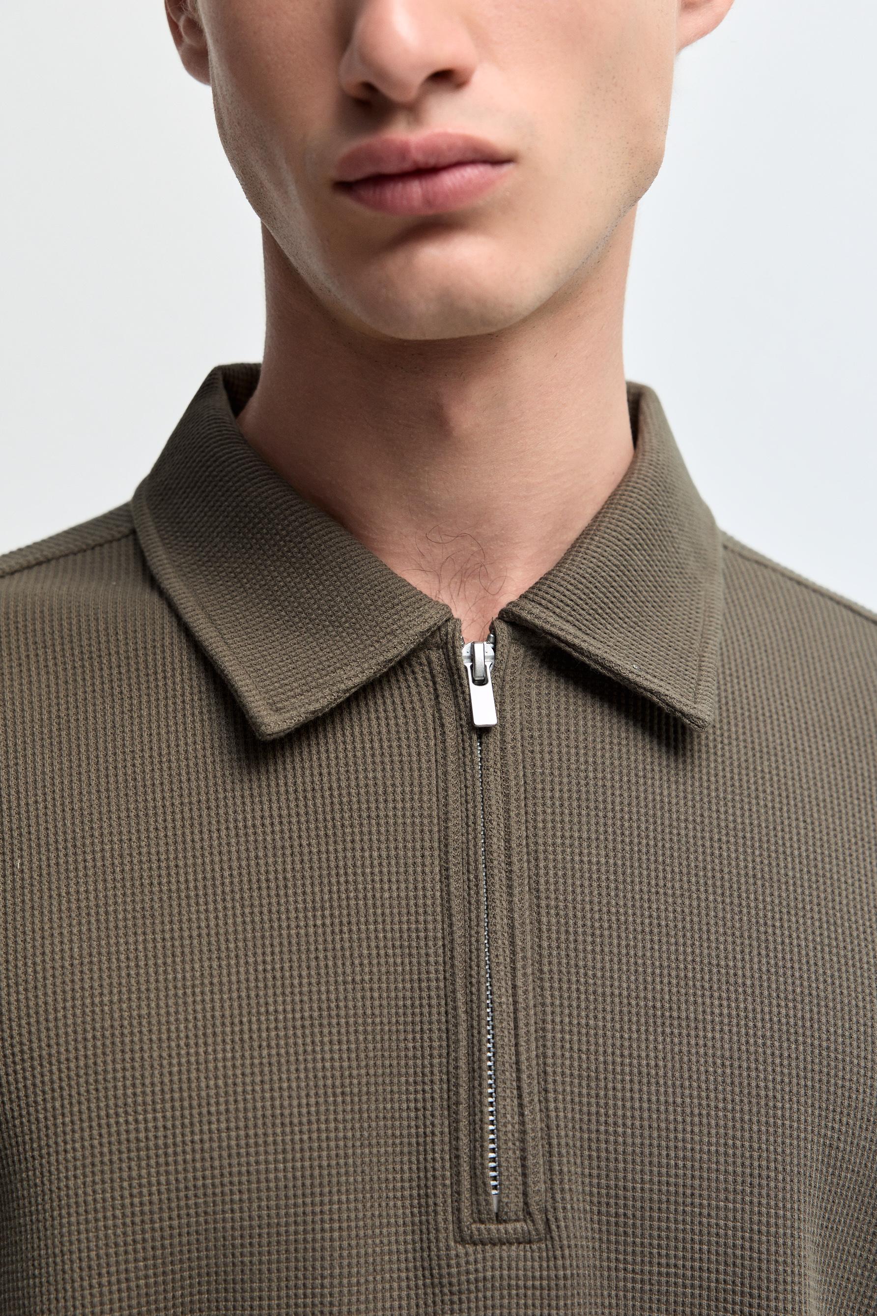 Waffle texture polo shirt — MEDIUM KHAKI