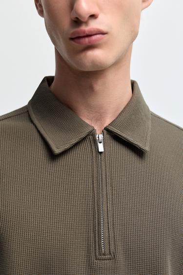Waffle texture polo shirt — MEDIUM KHAKI 3