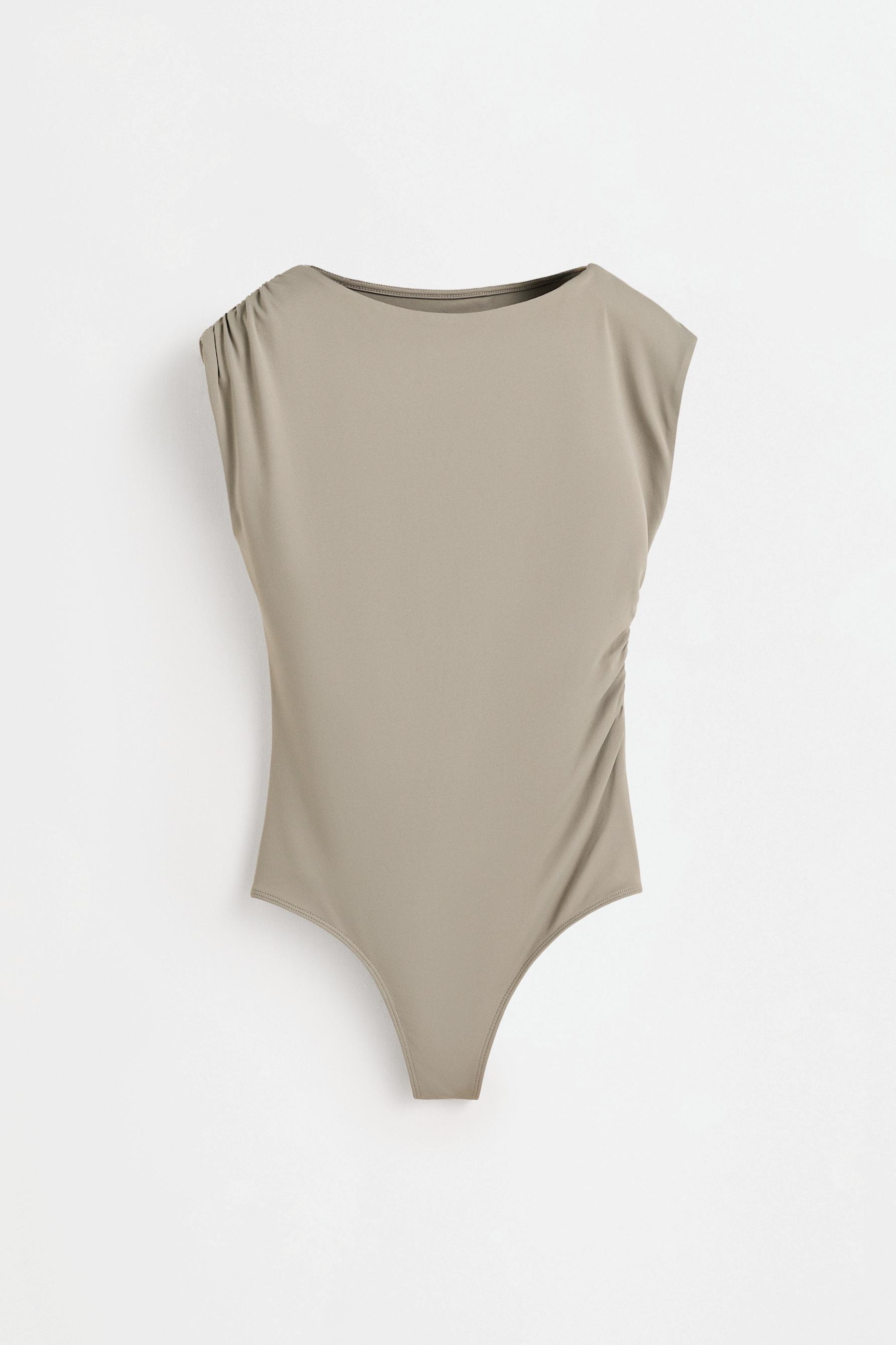 Polyamide sleeveless bodysuit — PALE KHAKI