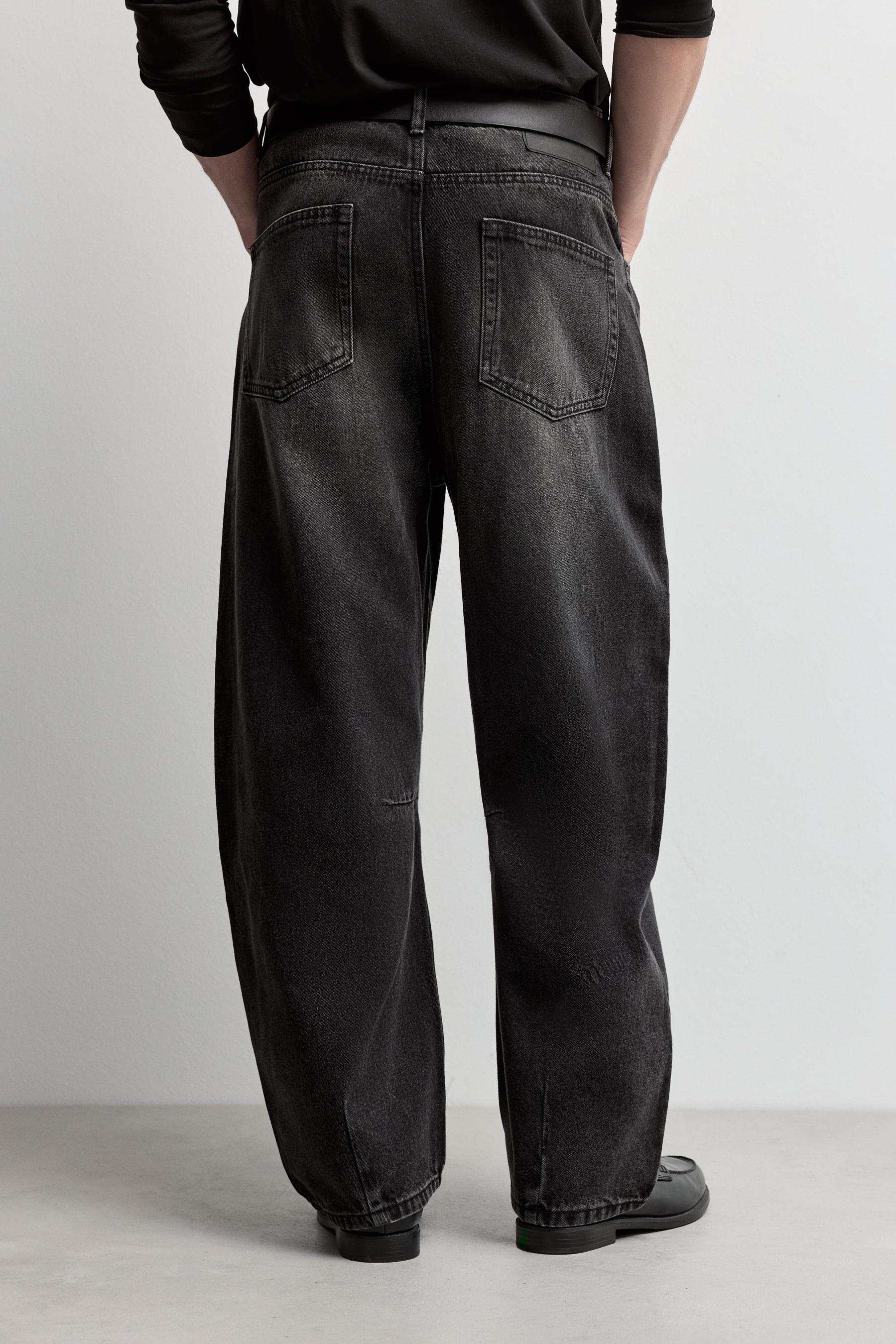 Belted barrel leg jeans — FADED BLACK