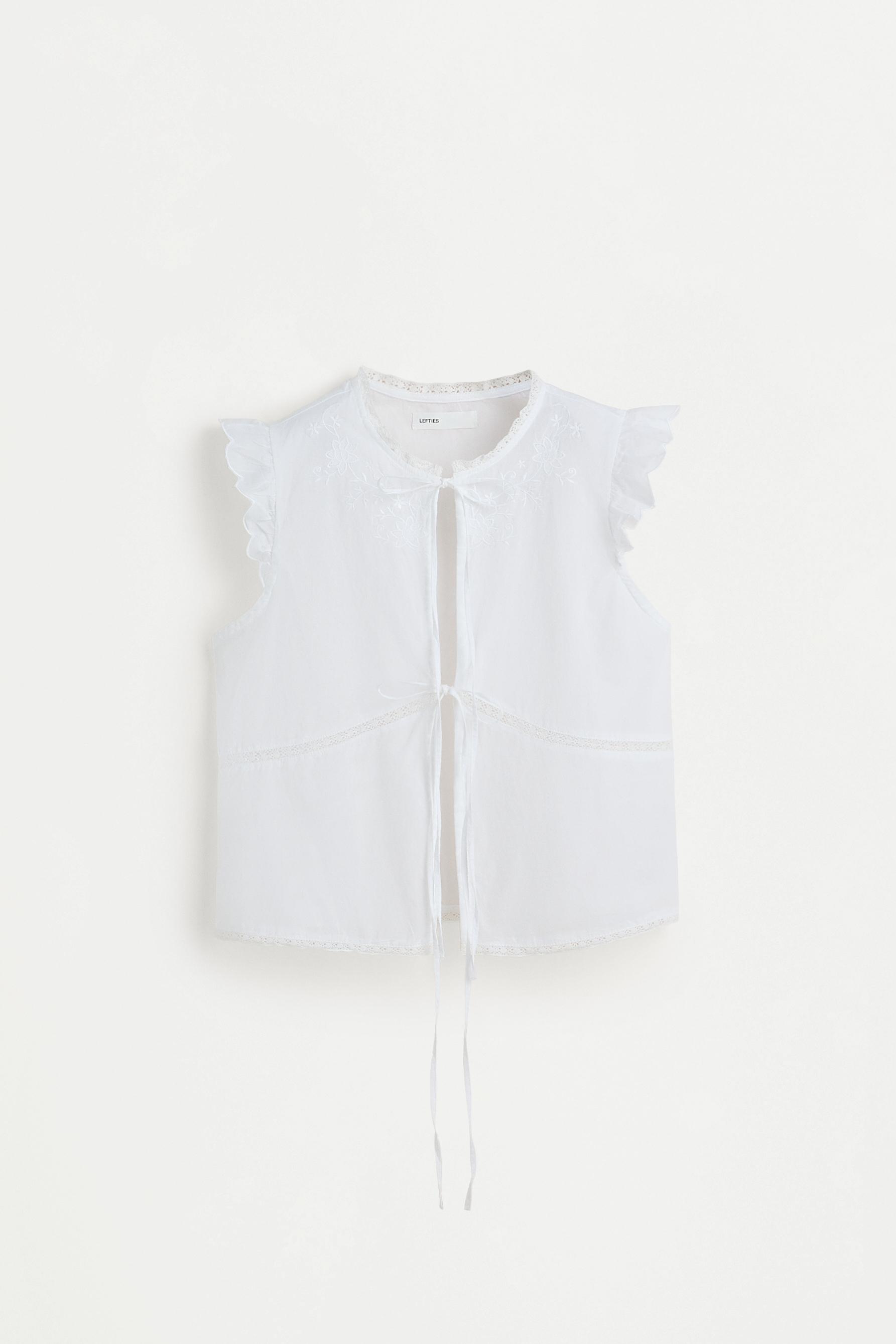 Embroidered ribbon shirt — WHITE
