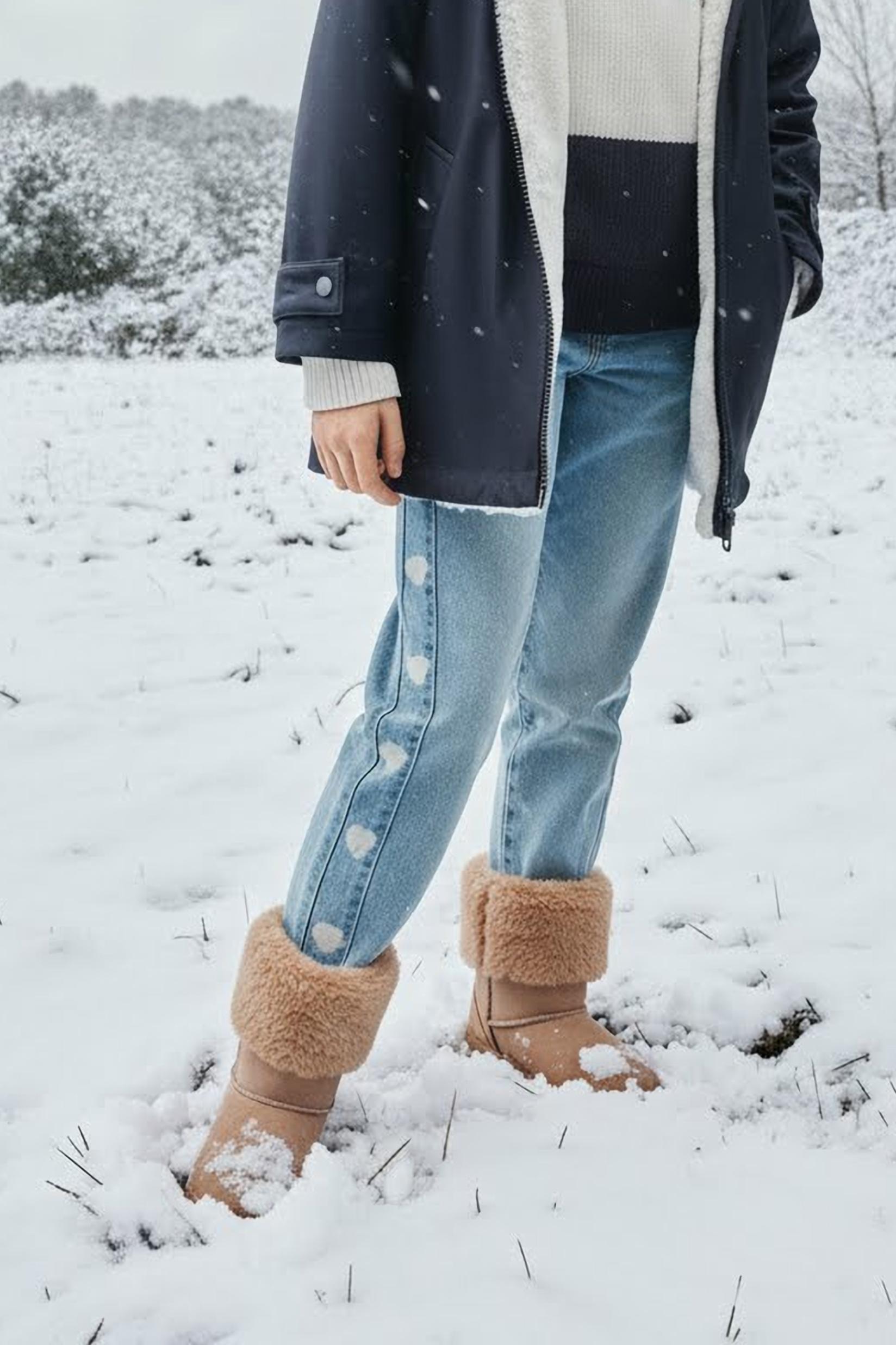 Faux fur collar boots — BROWN