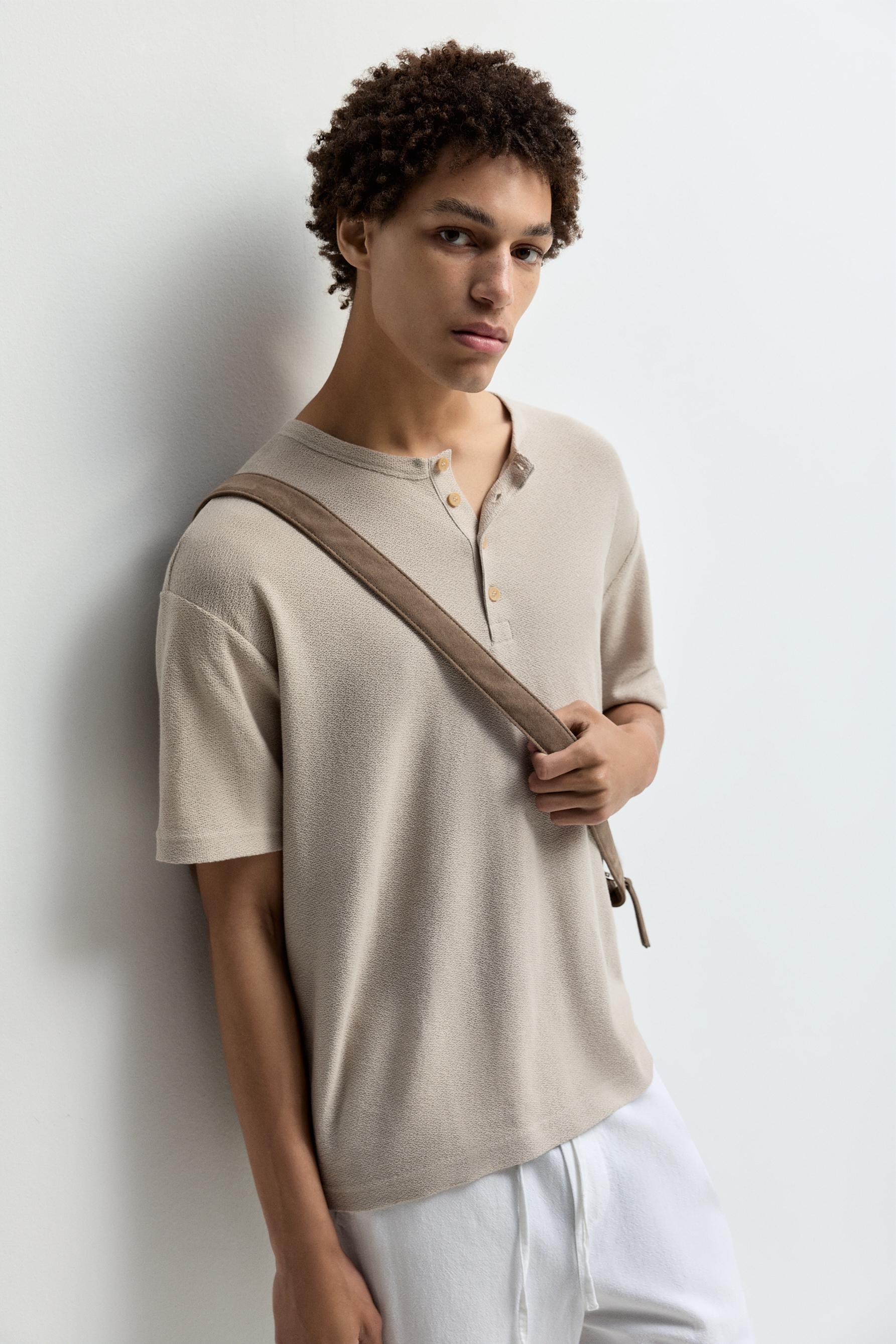 Rustic henley T-shirt — CAMEL