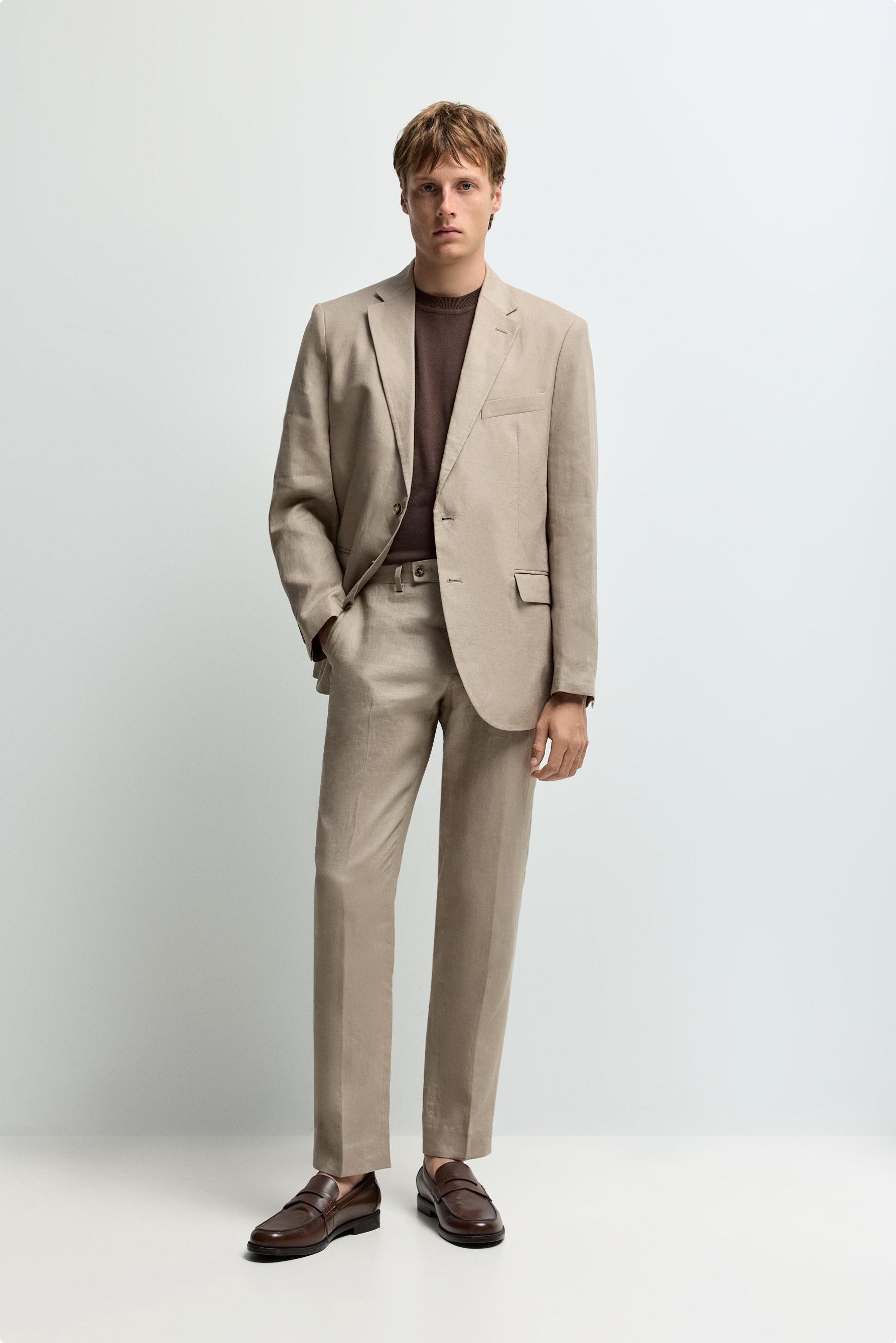 100% linen suit trousers — BROWN