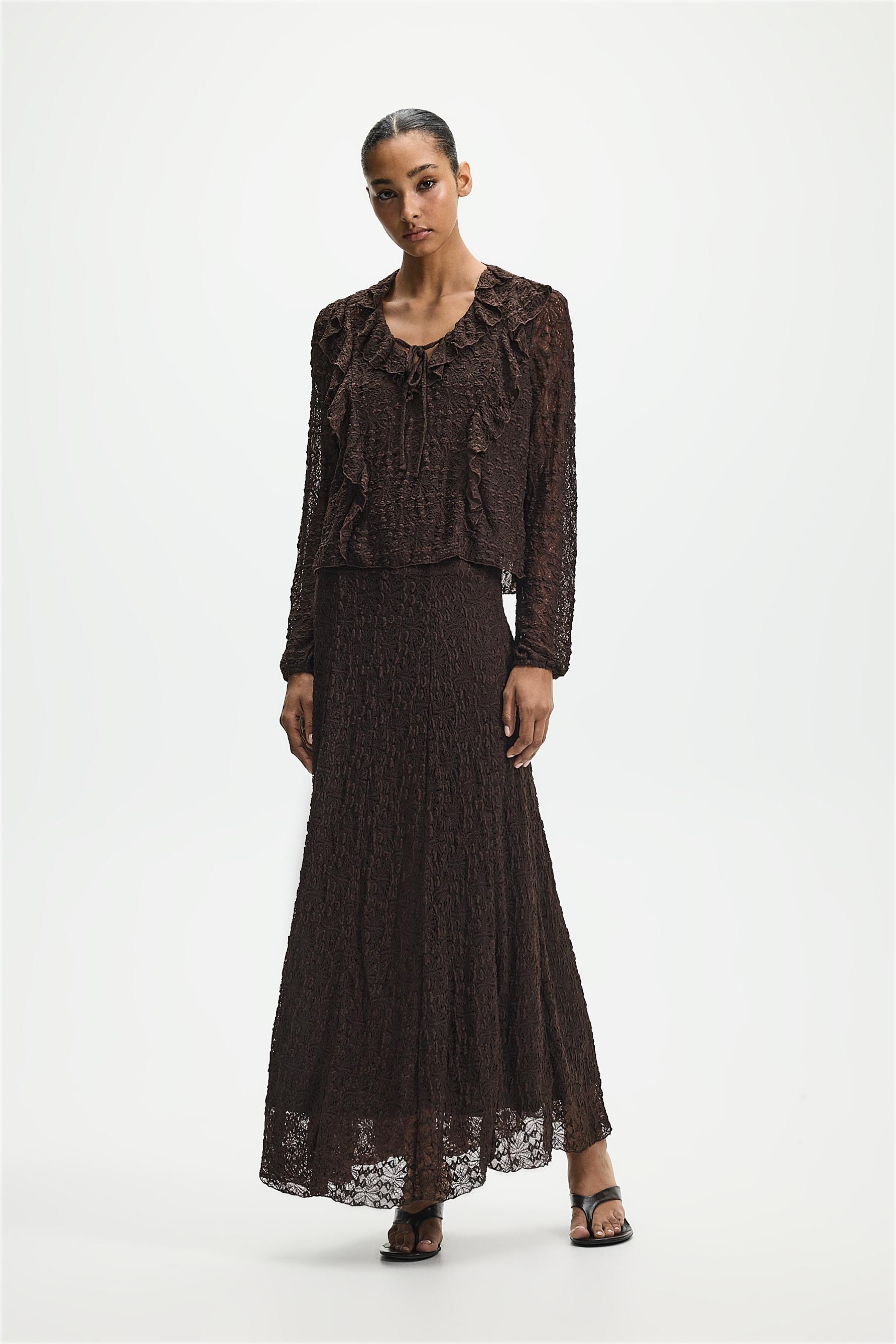Lace midi skirt — CHOCOLATE