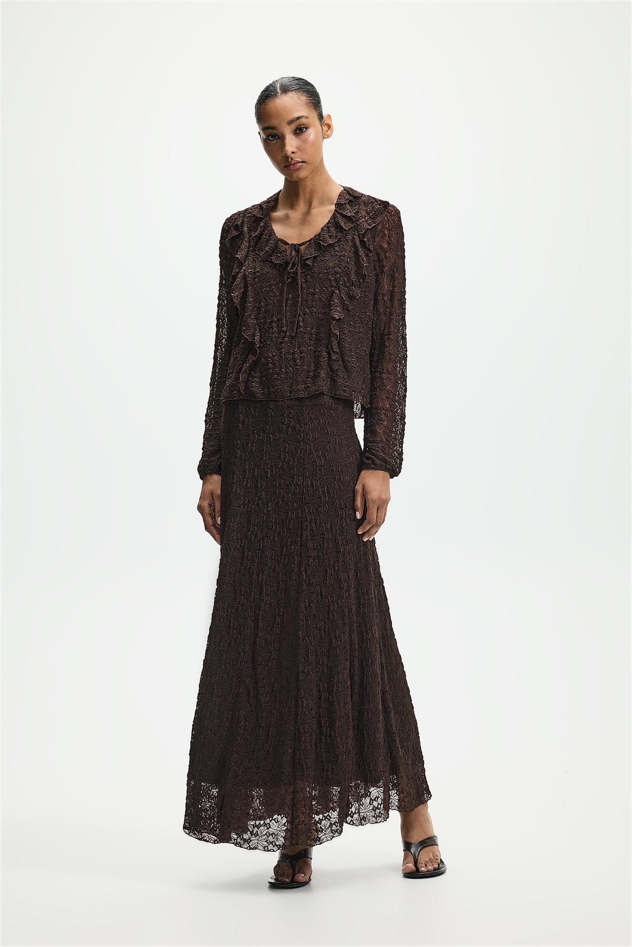 Lace midi skirt — CHOCOLATE