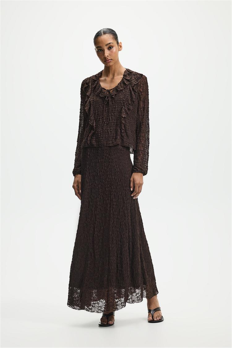Lace midi skirt — CHOCOLATE
