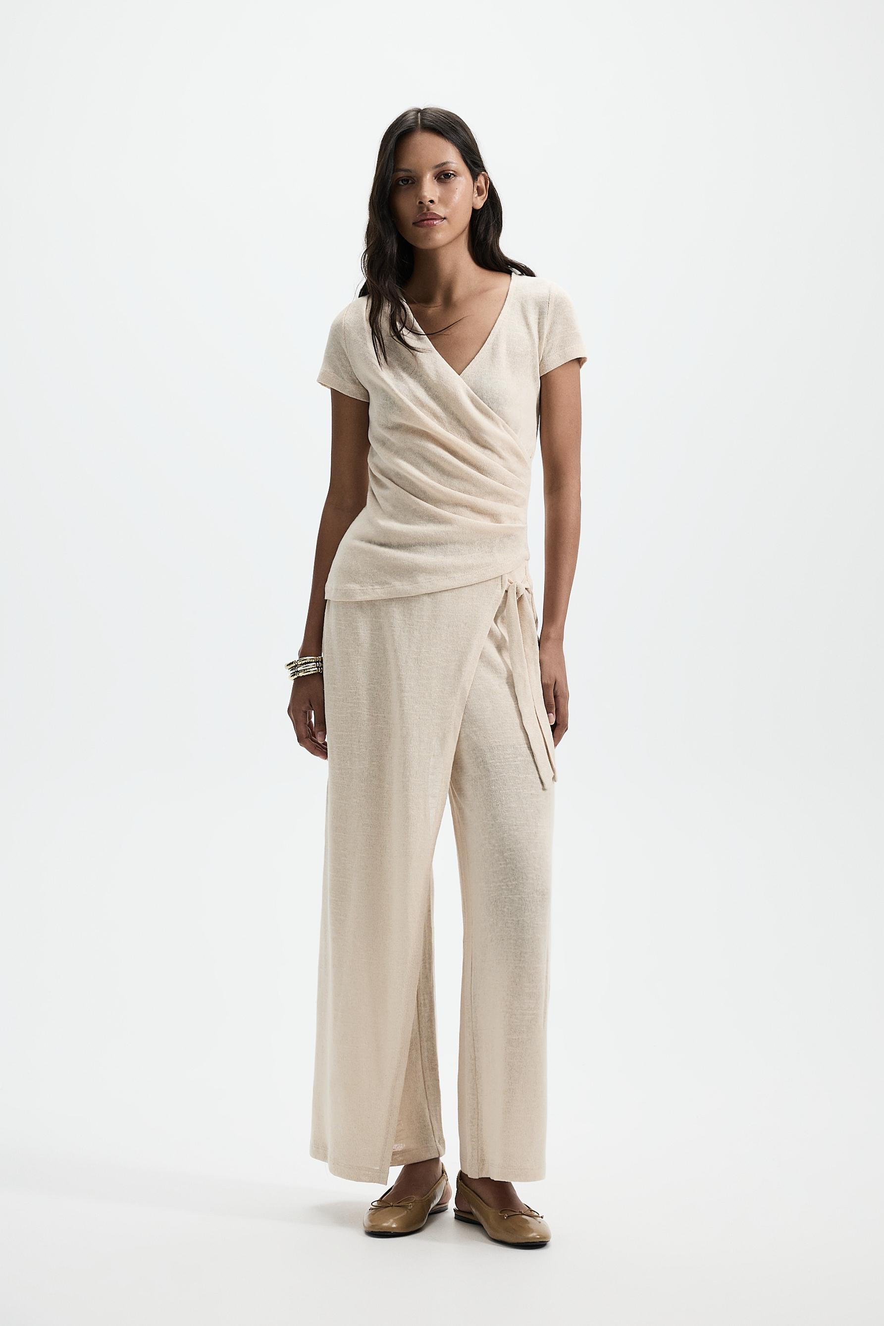 Wide-leg sarong trousers — ECRU
