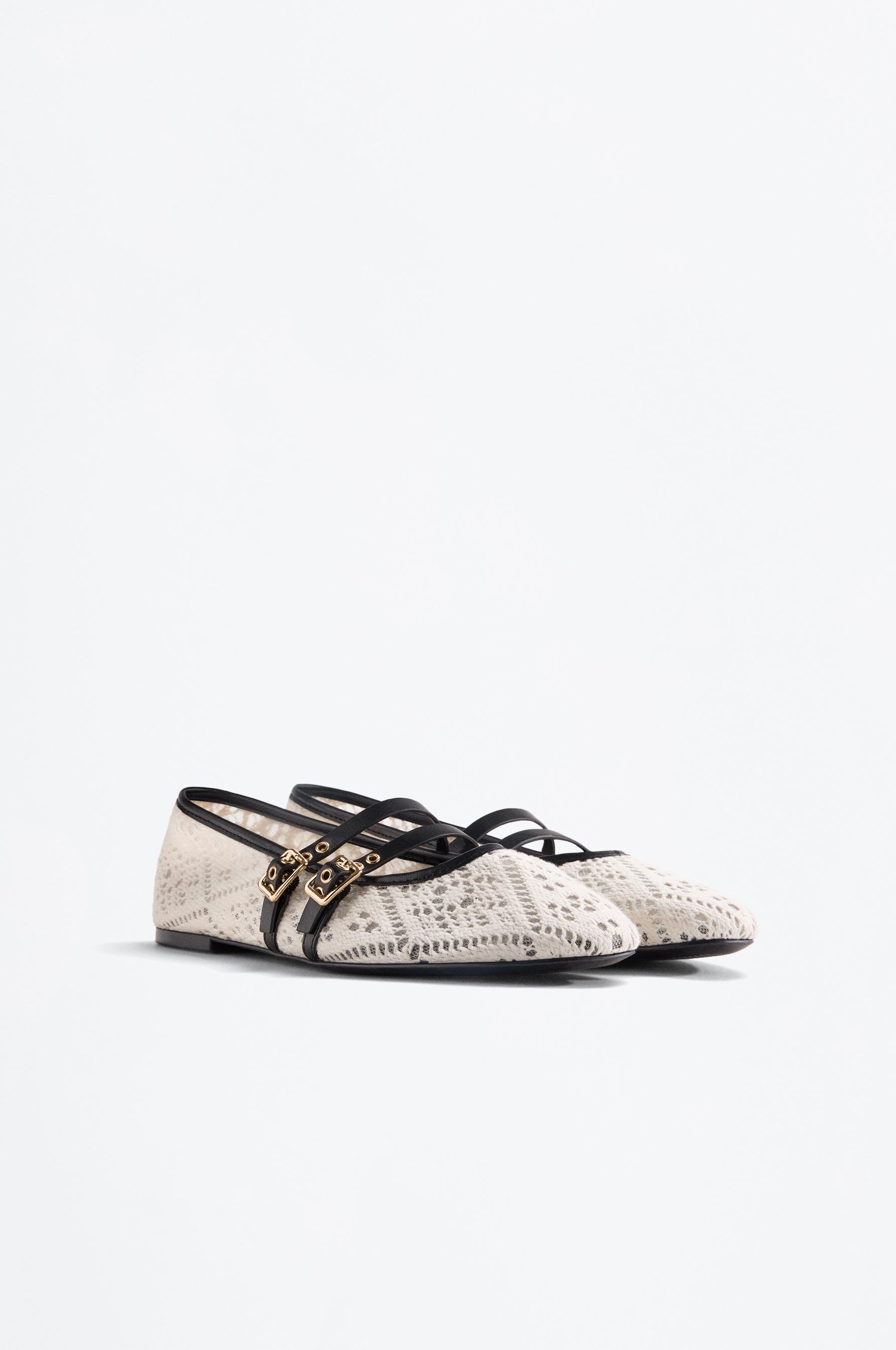 Double-strap fabric ballet flats — WHITE