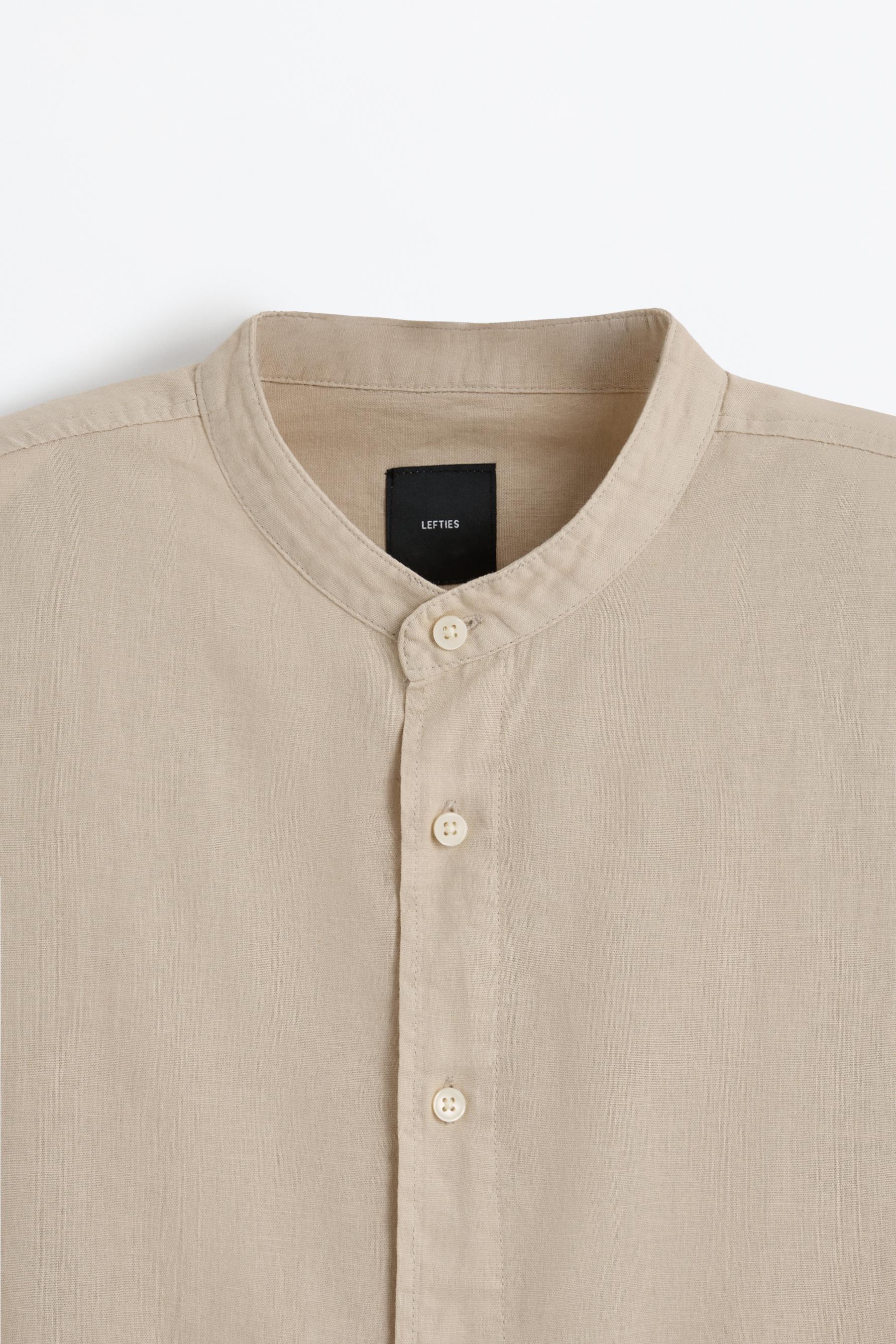 Linen-cotton stand collar shirt — BEIGE