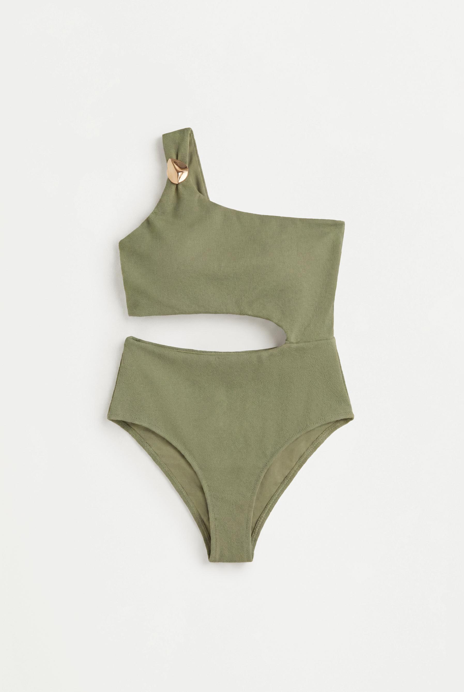 Asymmetric swimsuit with cut-out — MEDIUM GREEN