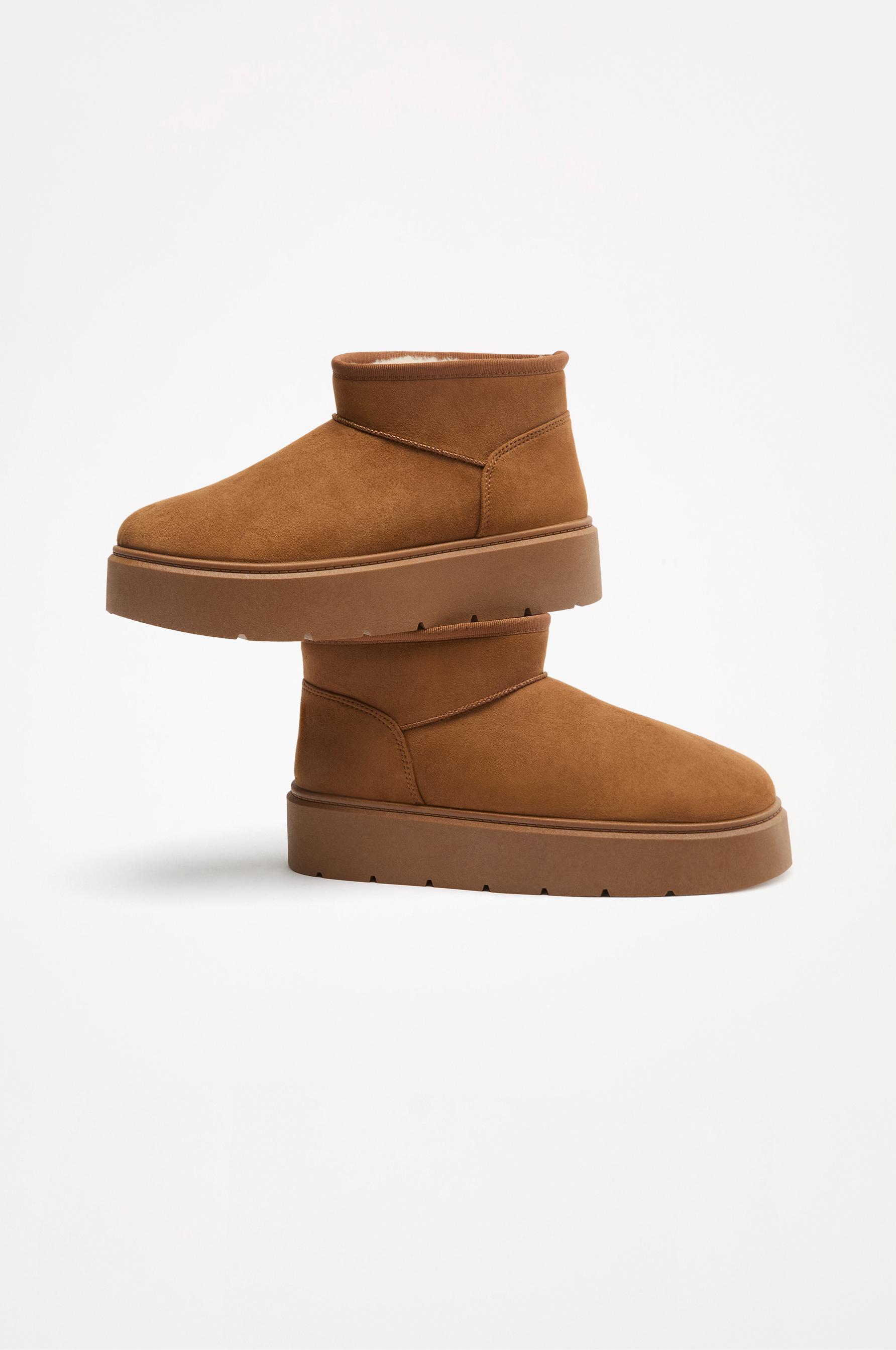 Platform fur ankle boot — LEATHER