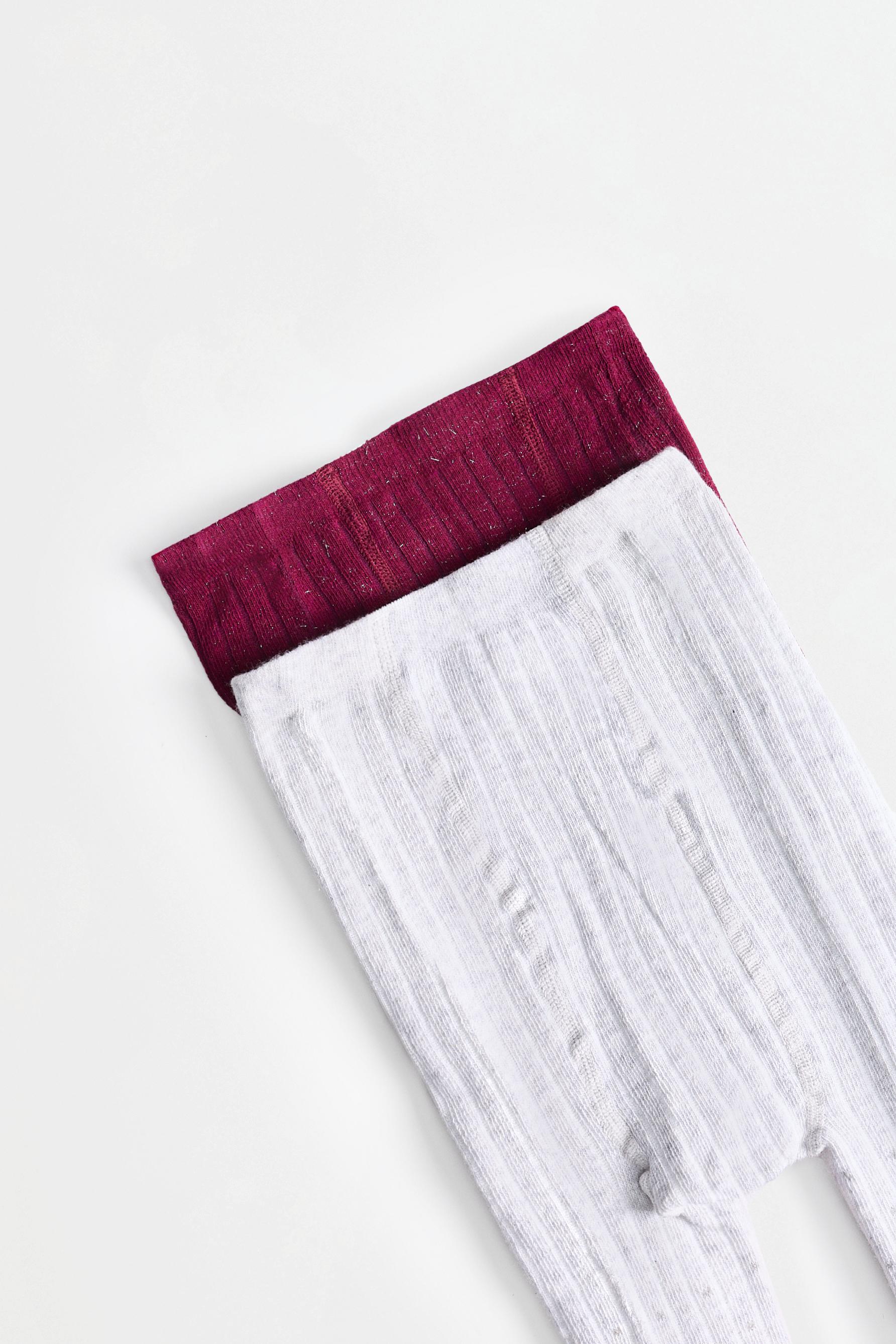 2-pack of glittery ribbed tights — BURGUNDY