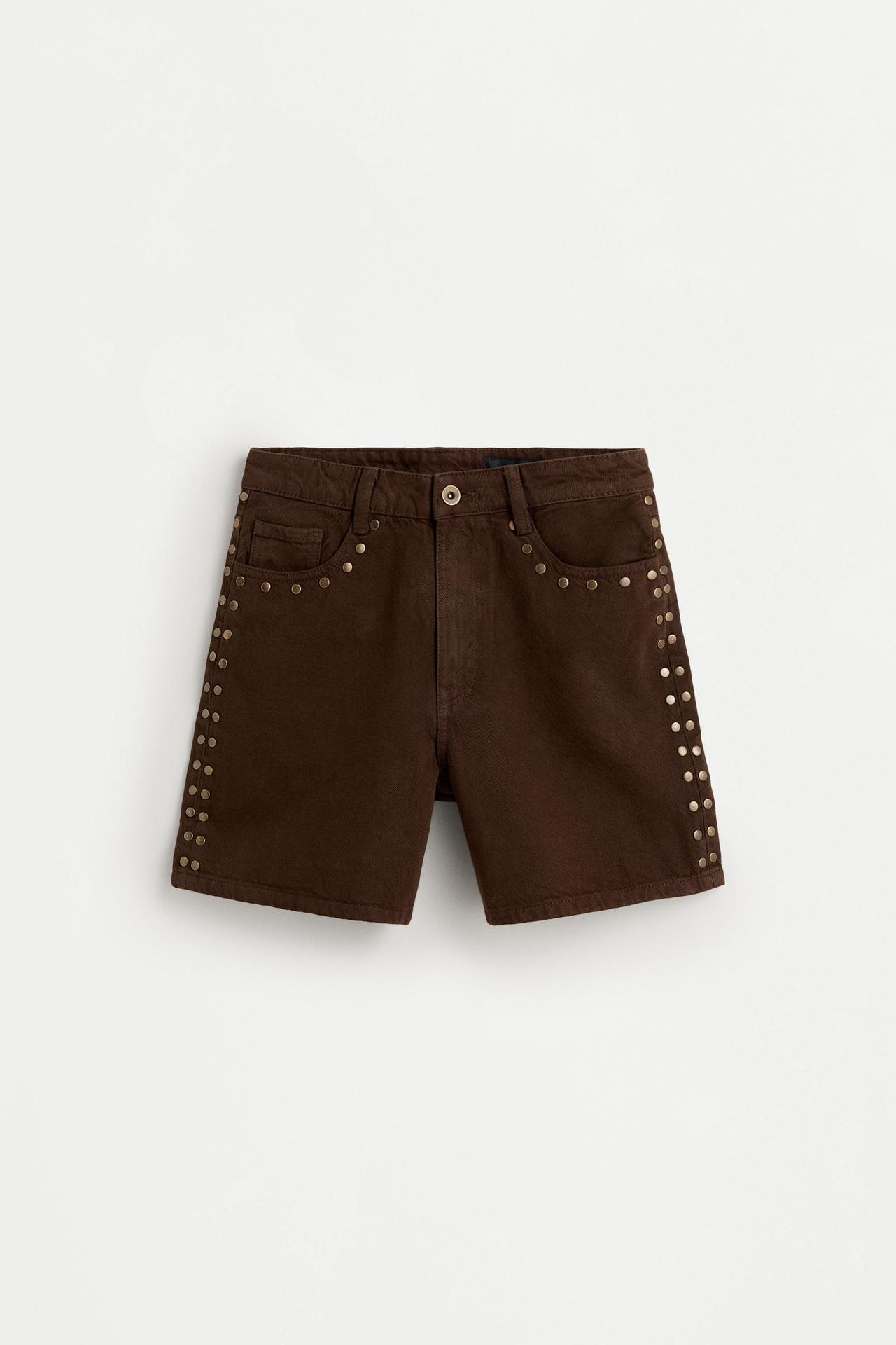 Studded denim Bermuda shorts — BROWN MARL